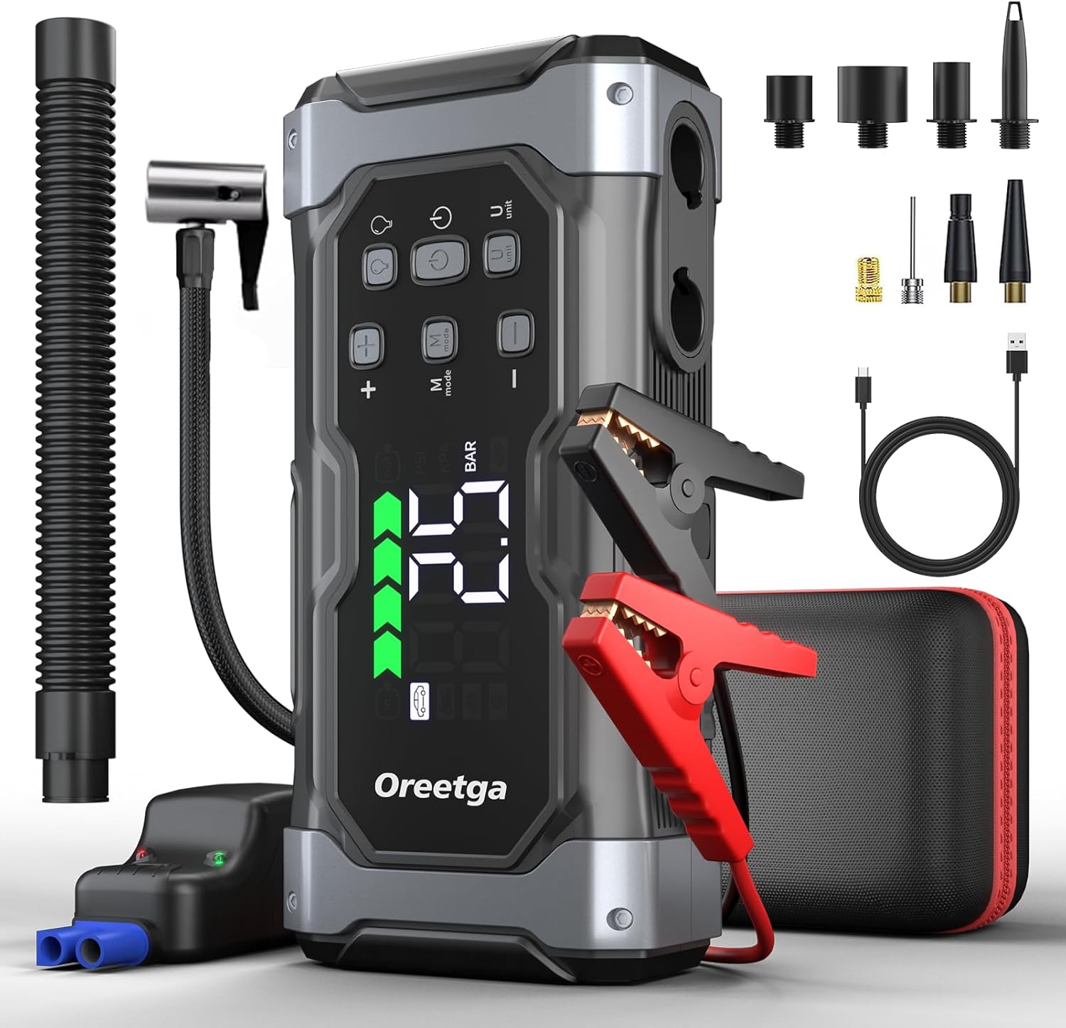 9000A Tire Inflator Portable Air Compressor Jump Starter, 9 in 1 Portable Jumper Box Power Pack (ALL Gas/14L Diesel) Combo Cordless Air Pump for Tire Inflator & Large LCD Screen