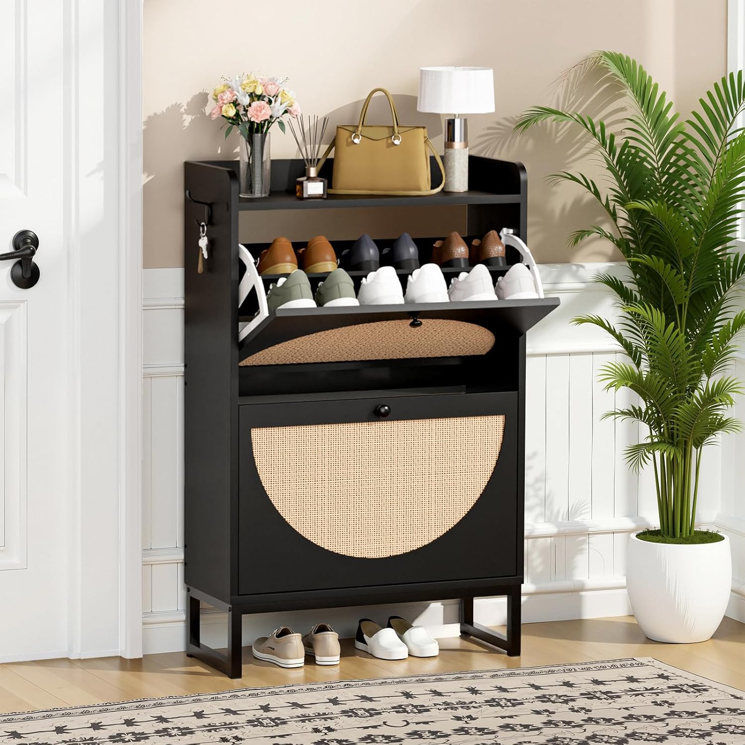 LUCKLIFE Shoe Storage Cabinet, Slim Shoe Cabinet Storage with Flip Drawers, Hidden Narrow Shoe Cabinet for Entryway Hallway