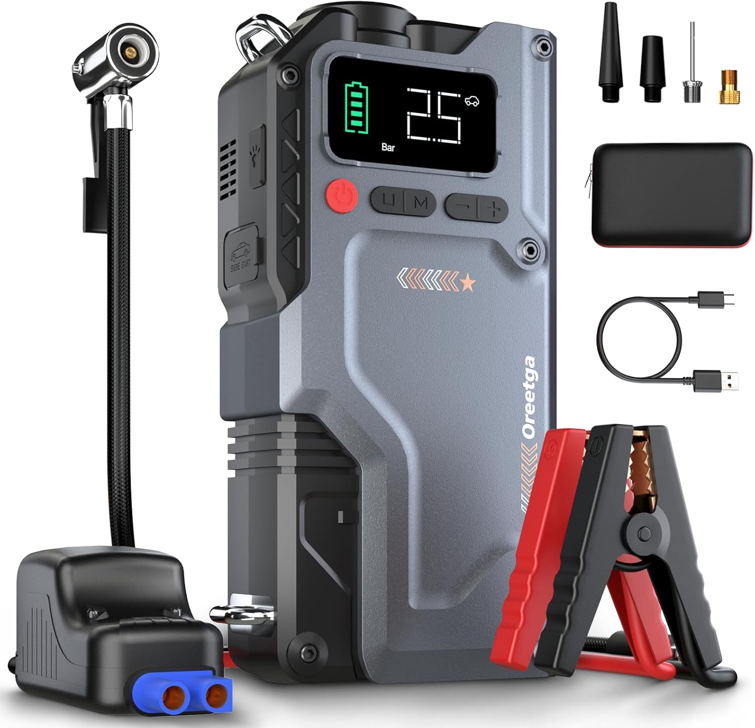 Tire Inflator Portable Air Compressor, 9000A Car Battery Charger Jump Starter, 150PSI Tire Inflator Air Pump(All Gas/16L Diesel),12V Jump Box Car Battery with Smart Jumper Cables, Portable Power Pack