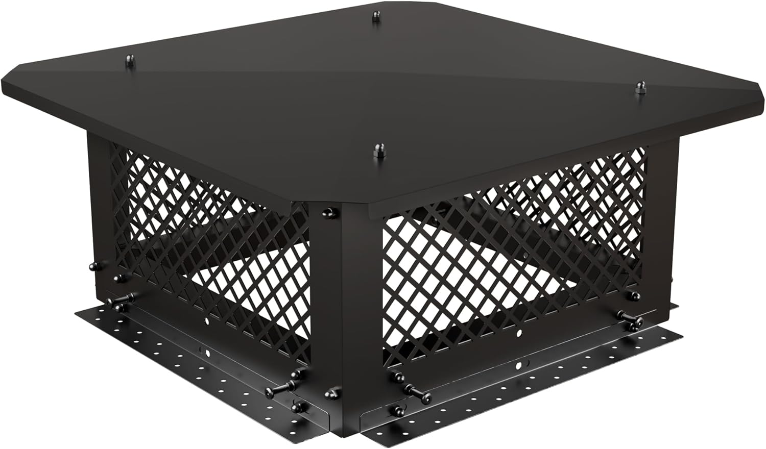 Chimney Cap 17x17 Cover Square: All Weather Chimney Caps for Outside Black Galvanized Steel - Easy Assembly Adjustable Top and Side Mount Roof Rain Cap for Single Flue & Outdoor Fireplace