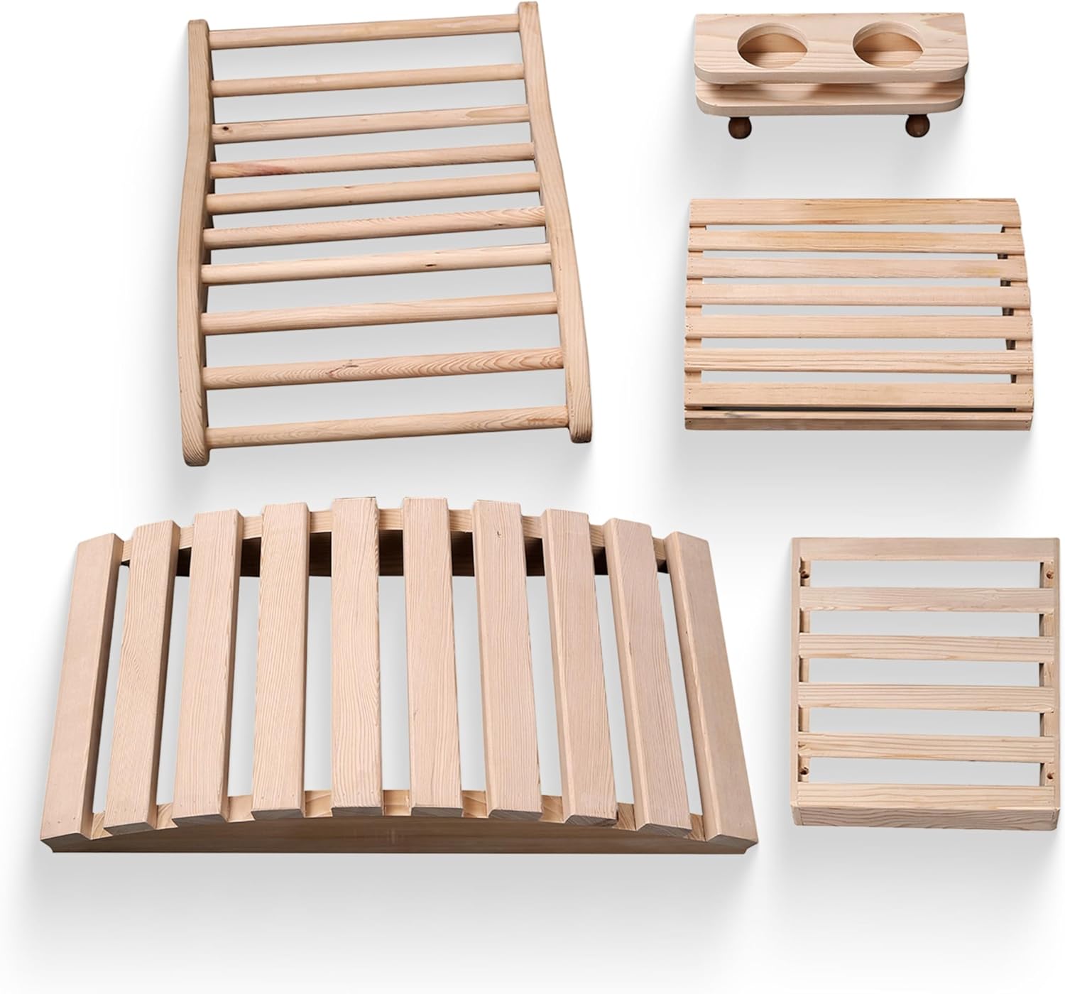 Heatwave Deluxe Infrared Sauna Accessories Kit – Includes Sauna Backrest, Headrest, Leg Rest, Magazine Rack, & Drink/Robe/Towel Holder – Durable Hemlock Wood Sauna