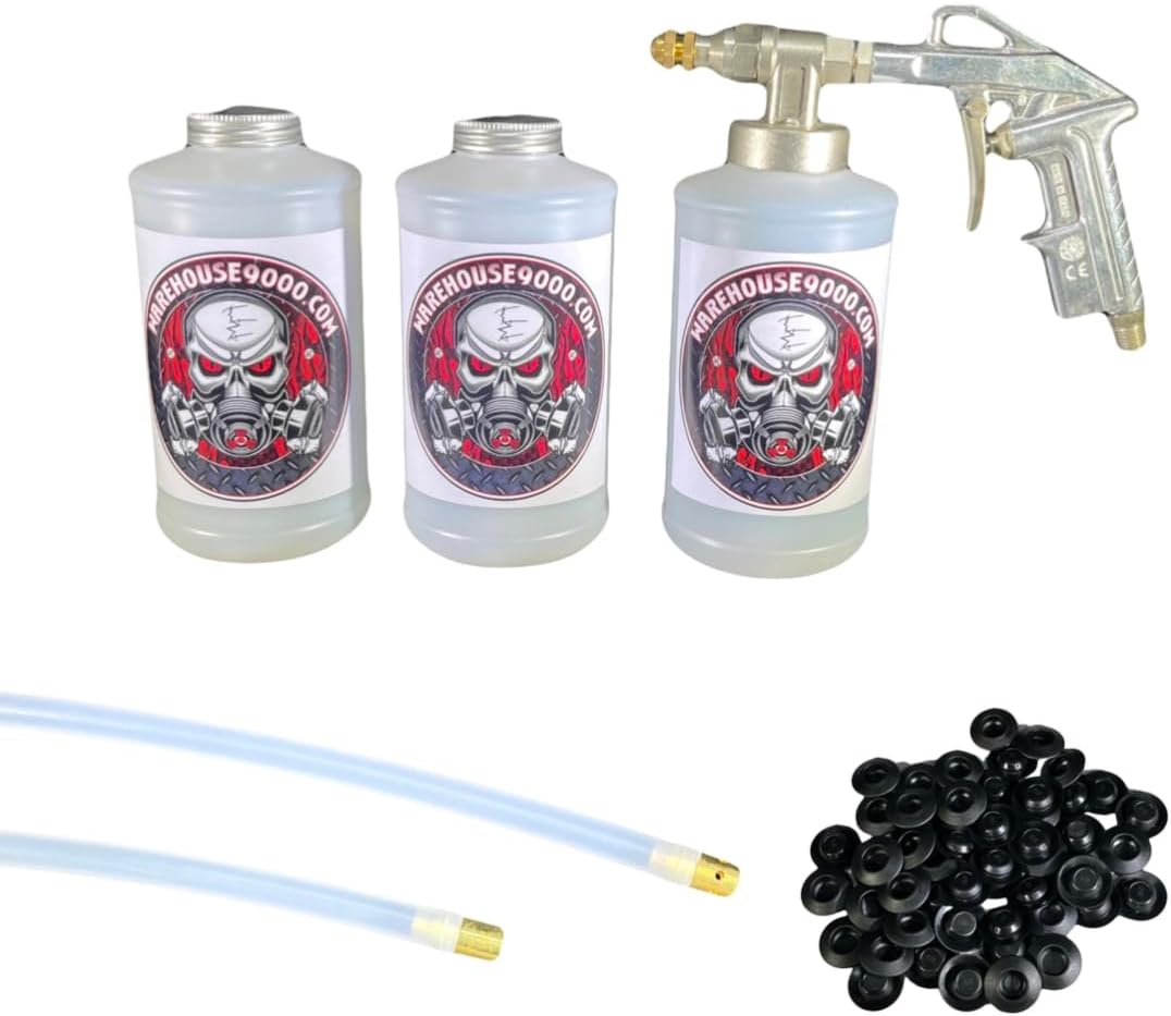 Pro Undercoating Spray Gun, 2 Wands, 3 White Quart Bottles, and 50 Rust Plugs