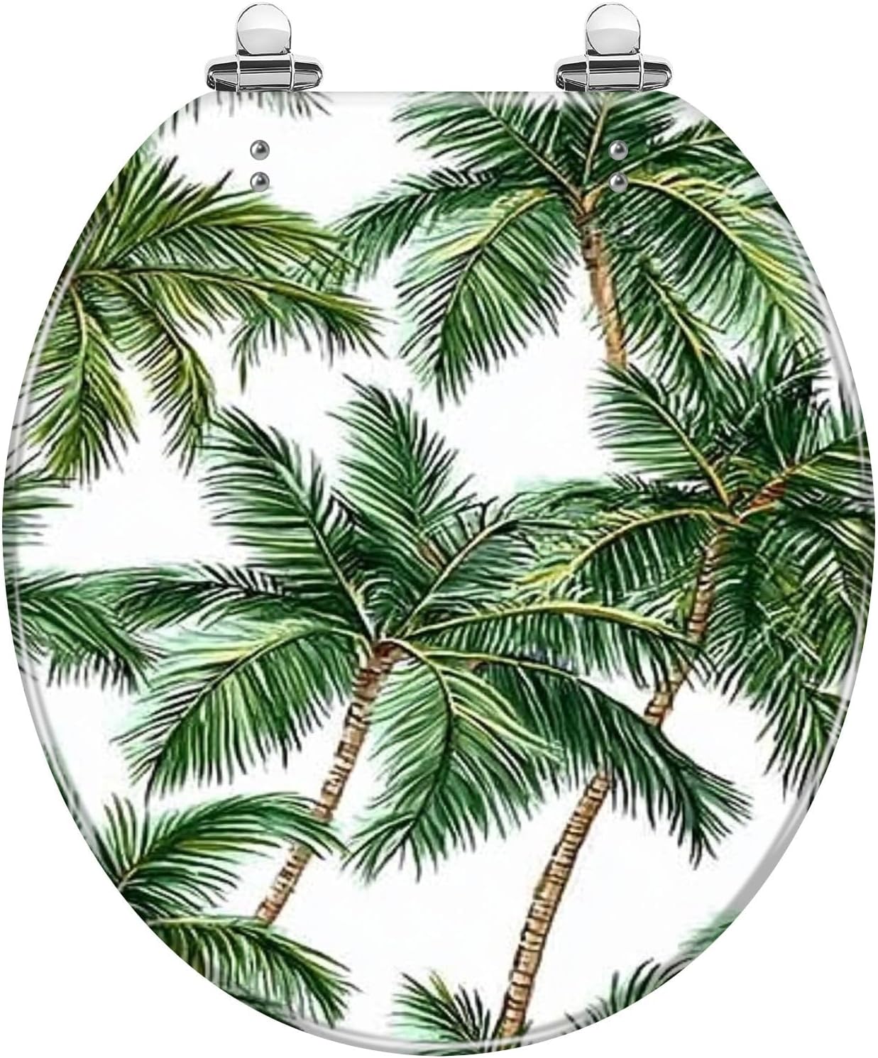 Round Toilet Seat Palm trees tropical leaves seamless Resin Toilet Seat Slow Quiet Close Lid with Quick-Release Hinges Cover Bumpers Easy to Clean Install
