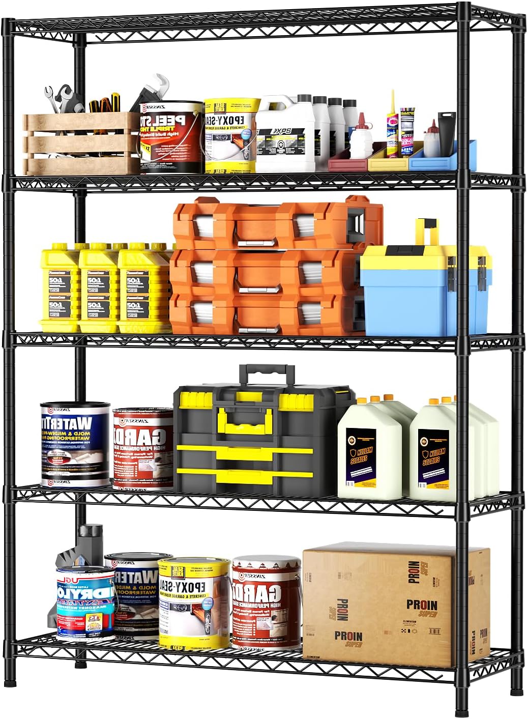 SINGAYE 5 Adjustable Heavy Duty Garage Shelving Wire Shelves Metal Standing Units Bathroom Organizers and Storage Shelf Closet Metal Pantry Kitchen 18