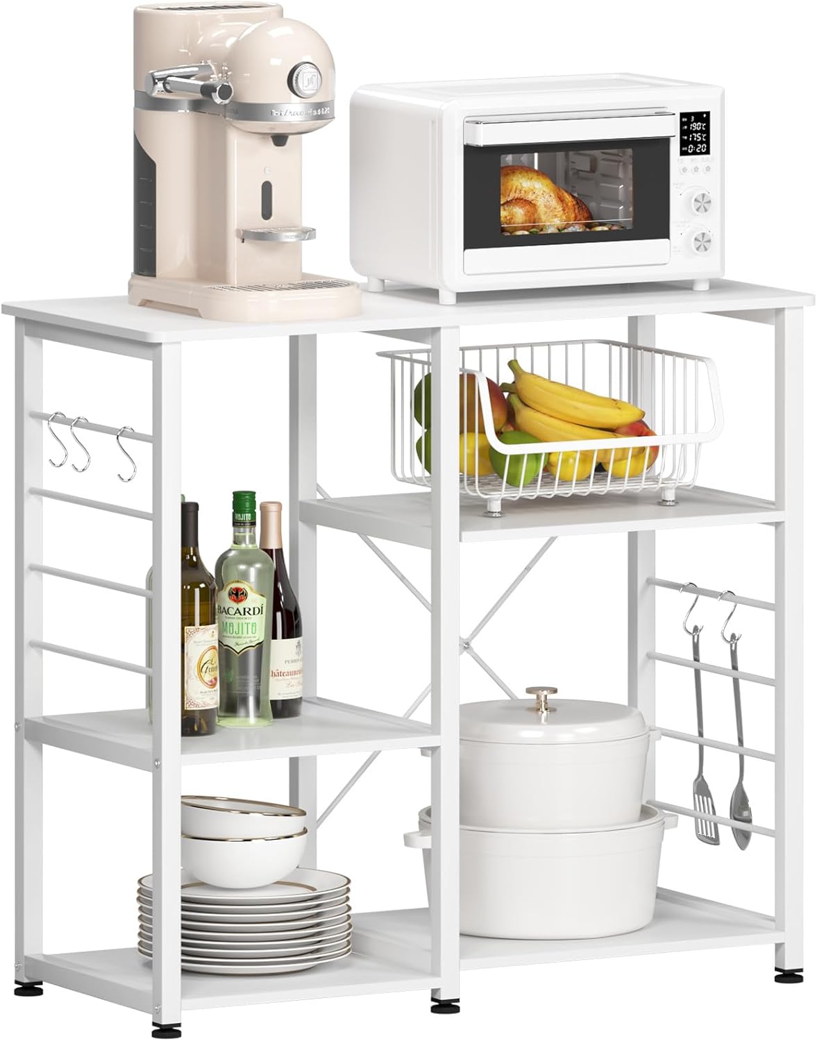 soges 35.4 Inch Kitchen Shelf Baker's Rack Utility Microwave Oven Stand Kitchen Island Storage Cart Kitchen Rack, White