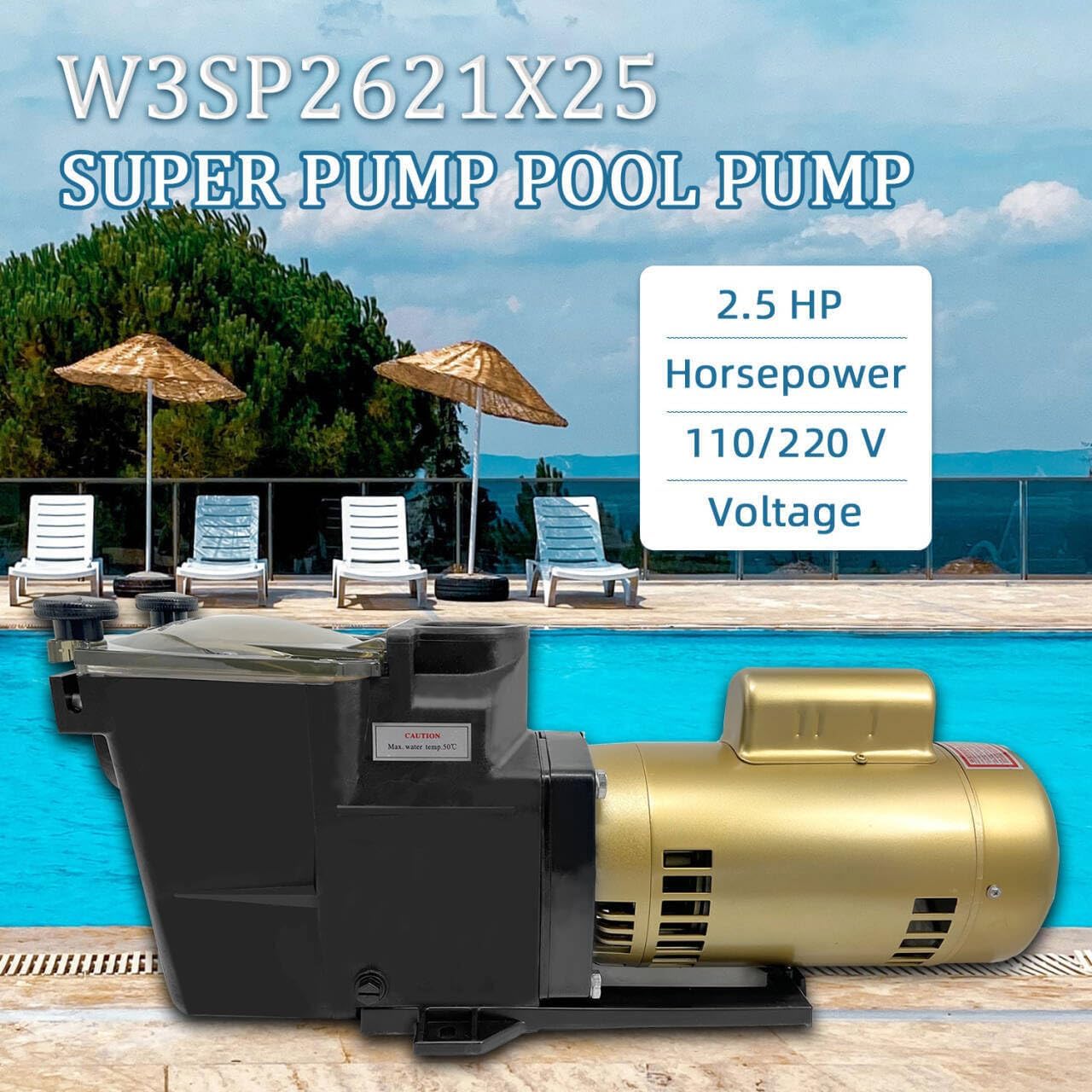 W3SP2621X25 Pool Pump 2.5 HP 230V Single Speed Pump Pool Pump Compatible with Hayward SP2621X25 Pump for In-Ground Pool and Spa