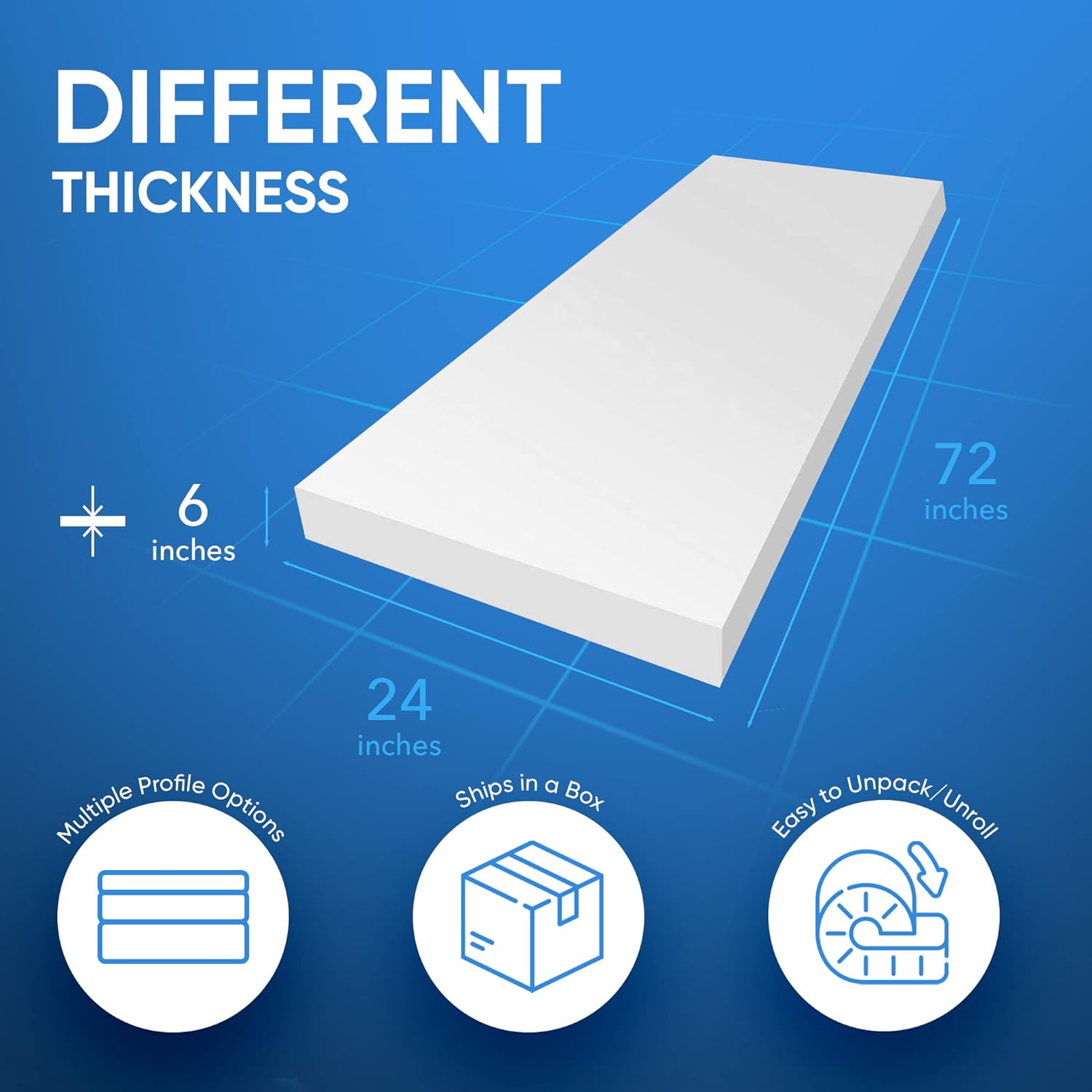AK TRADING CO. Upholstery Foam Cushion, High Density Polyurethane Foam Sheet - Made in USA - 6