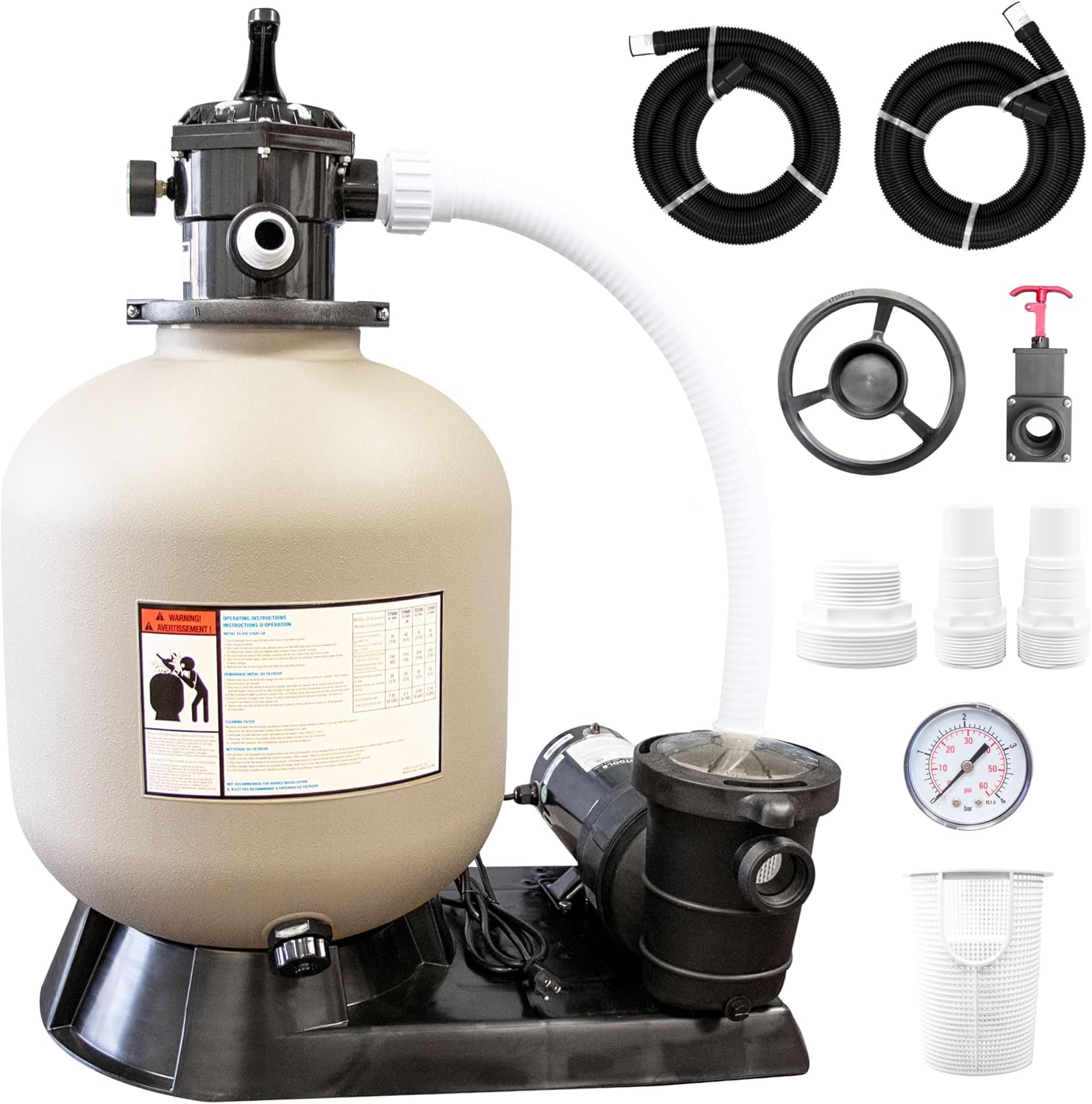 SWIMLINE HYDROTOOLS Pool Sand Filter Pump For Above Ground & Inground Pool | 19 Inch Cleaner System 1 HP (0.9 THP) Horsepower 4500 GPH | For Pools Up To 19000 Gallons Compatible 7 Way Valve 71915