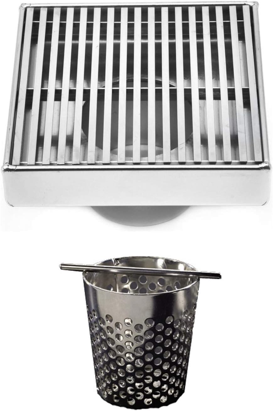 Serene Drains Polished Chrome 4 Inch Square Shower Drain Cover Bundle with Hair/Debris Catcher (Linear Wedge Design)