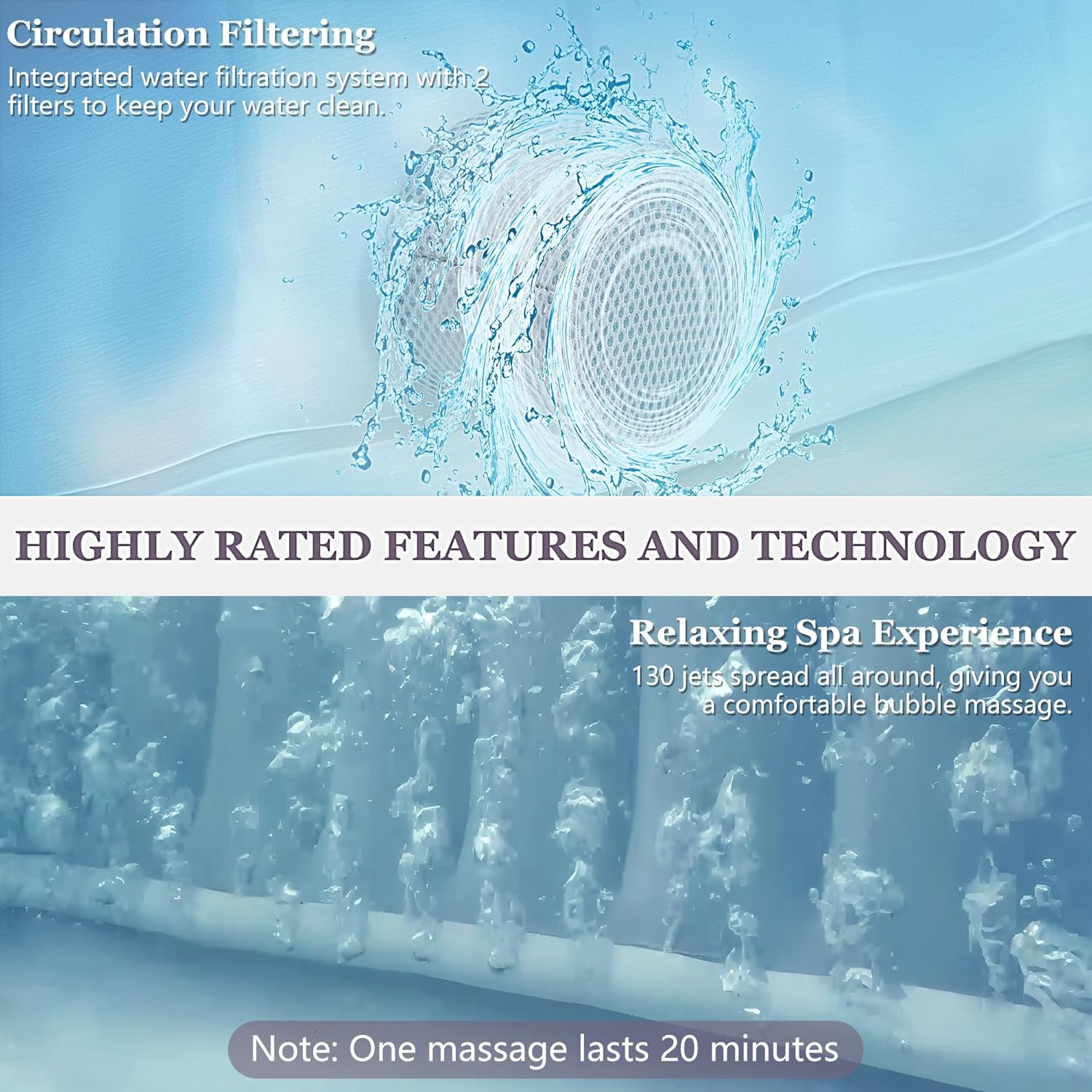 Seizeen 4-6 Person Inflatable Hot Tub, Portable Outdoor Spa Square Hot Tub with 130 Soothing Bubble Jets, Insulated Cover and 6 Filters, Max 104℉ Blow Up Hot Tubs for Home Backyard (Wood Grain)