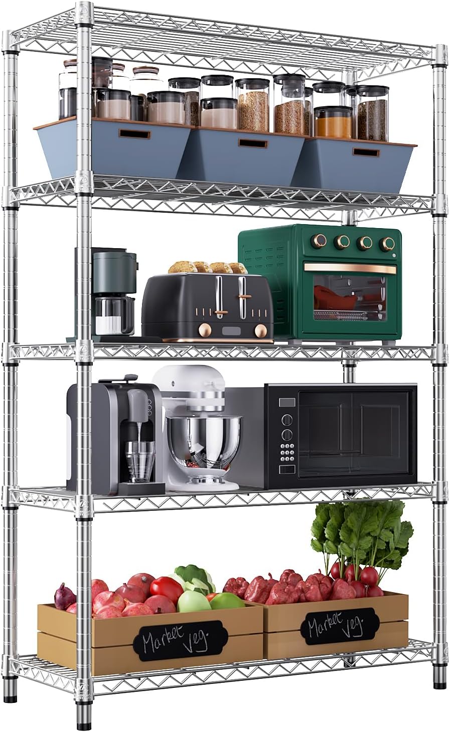 1750 LBS Storage Shelves 5-Tier Utility Shelving Unit Steel Organizer Wire Rack for Home,Kitchen,Office,Garage, Capacity 17.7