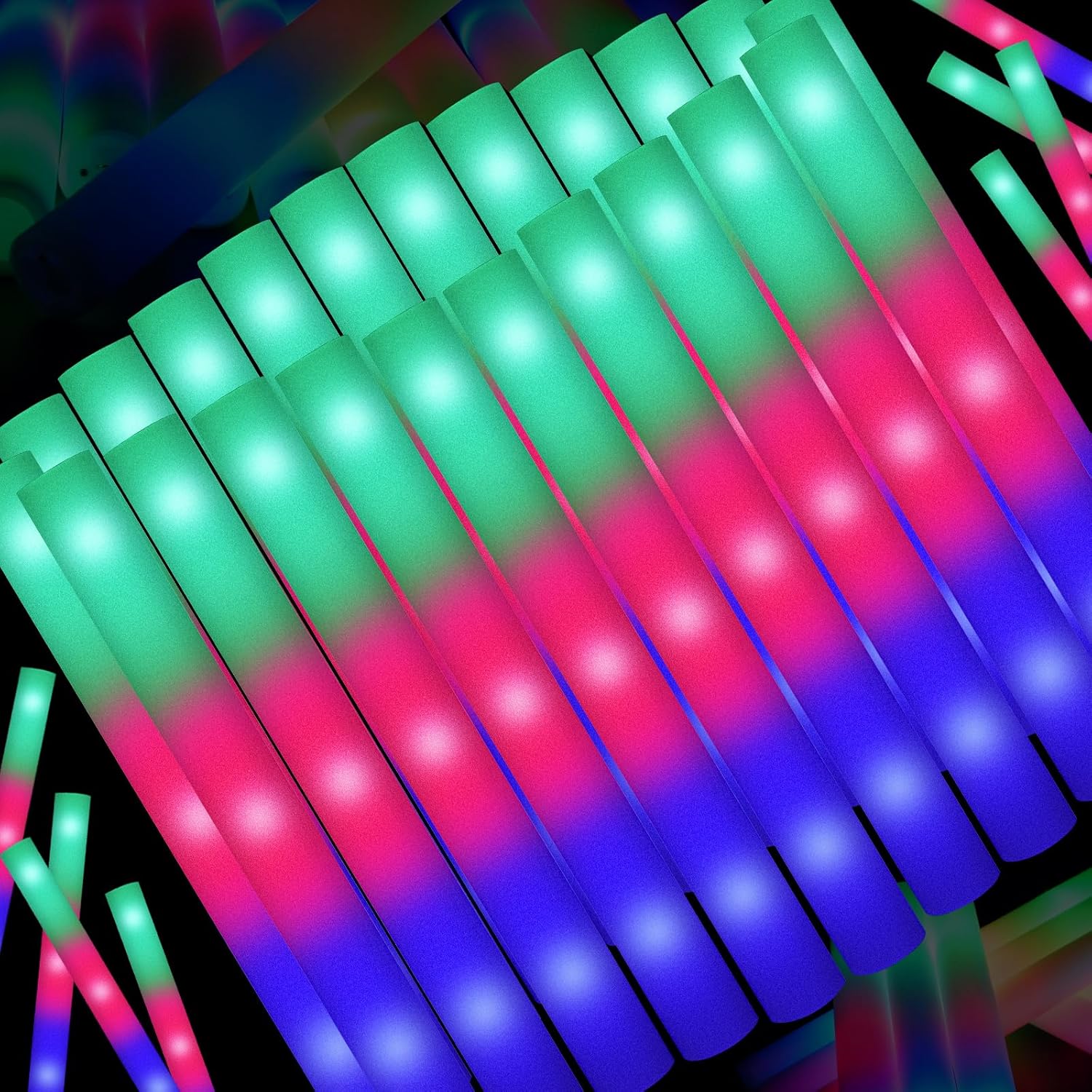 115 Pack LED Foam Glow Sticks, Glow Sticks Bulk with 3 Modes Colorful Flashing, Glow in the Dark Party Supplies for Wedding, Raves, Concert, Camping, Sporting Events, New Year Carnival