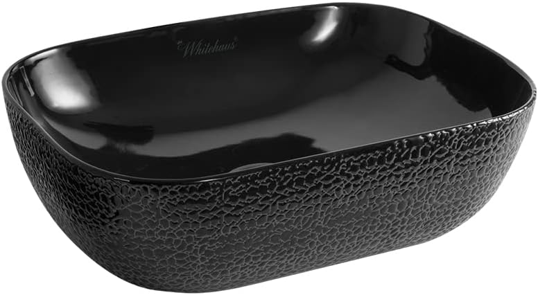 Whitehaus Collection WH71302-F23 Isabella Plus Collection Rectangular Above Mount Basin with an Embossed Exterior, Smooth Interior, and Center Drain, White/Rose Gold