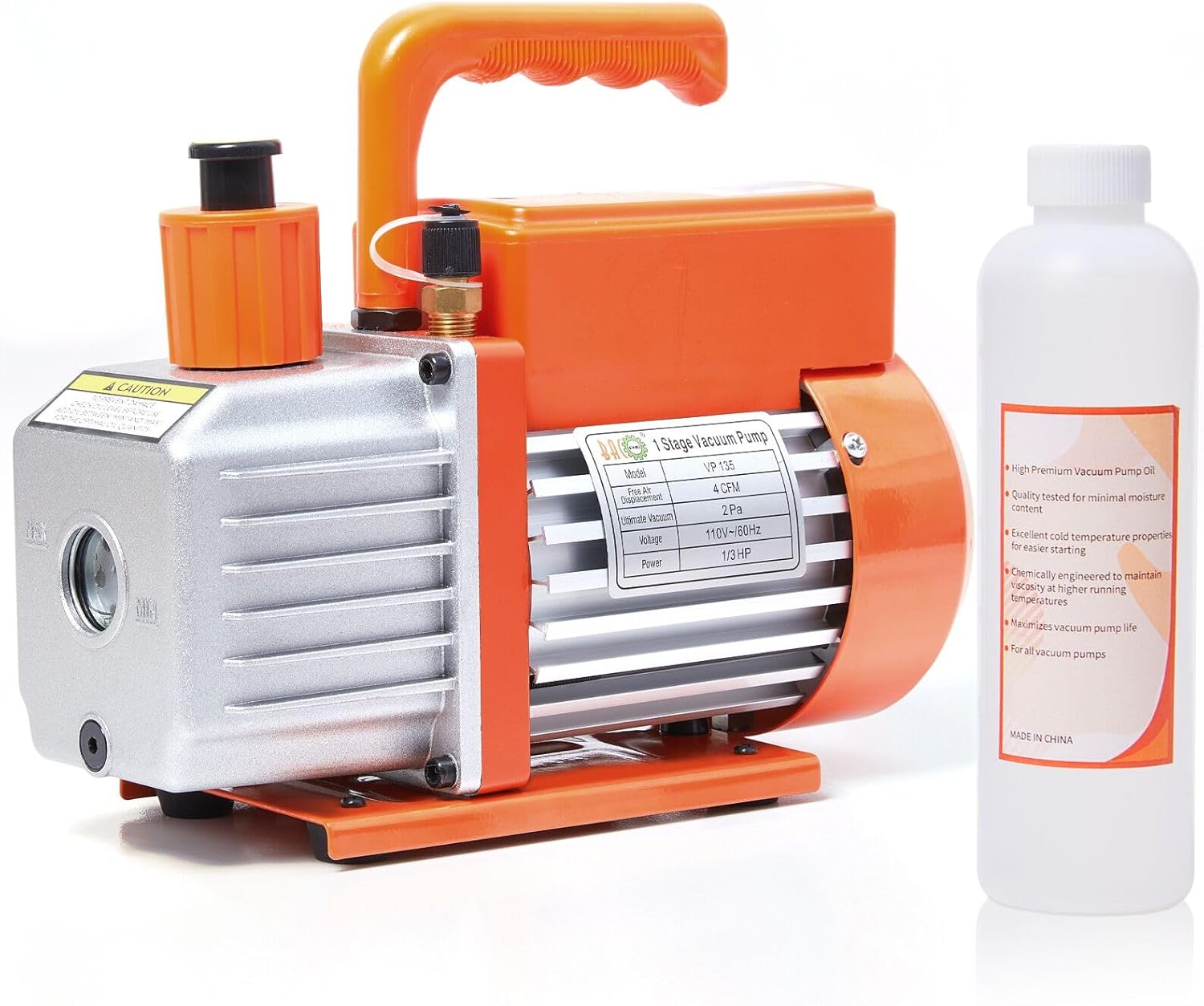 BACOENG 4 CFM 1/3 HP Sparkless Vacuum Pump, 110V Single Stage Rotary Vane HVAC Vacuum Pump for R32 R1234yf R134a R410a R22 AUTO AC Refrigerant Recharging