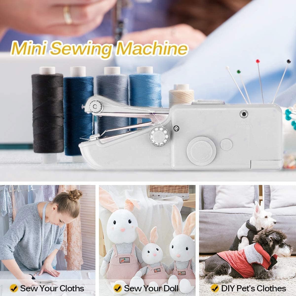 AHYBZN Handheld Mini Portable Sewing Machine for Beginners & Professionals, Electric, Black, Small, Metal