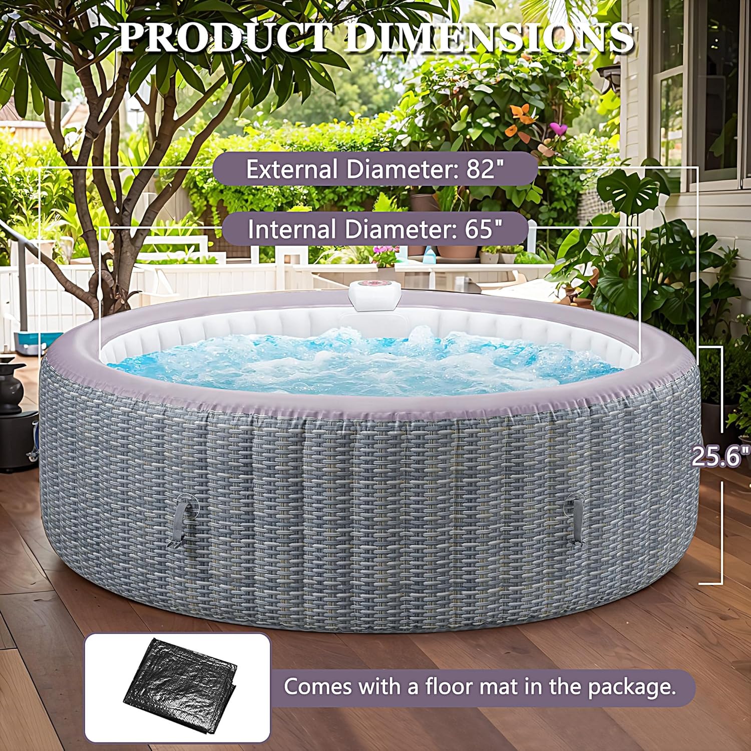 Seizeen 4-6 Person Inflatable Hot Tub, Portable Outdoor Spa Square Hot Tub with 130 Soothing Bubble Jets, Insulated Cover and 6 Filters, Max 104℉ Blow Up Hot Tubs for Home Backyard (Wood Grain)