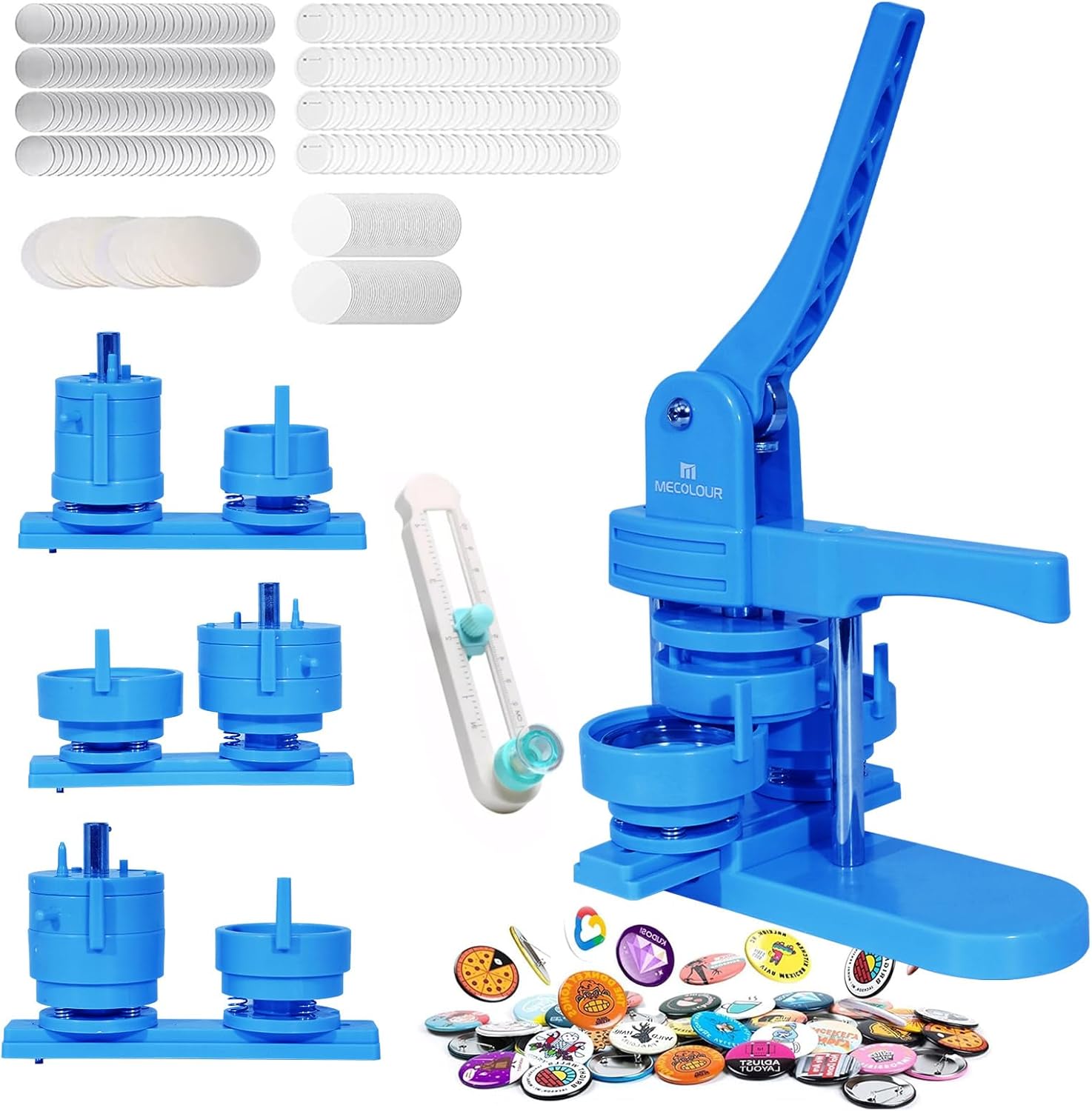 MECOLOUR Button Maker Machine Multiple Sizes 1.26+1.73+2.28 inch Pin Maker Machine,150pcs Button Badge Making Supplies,Button Press Machine for DIY Personalized Pinback Buttons Children DIY Gift(Pink)