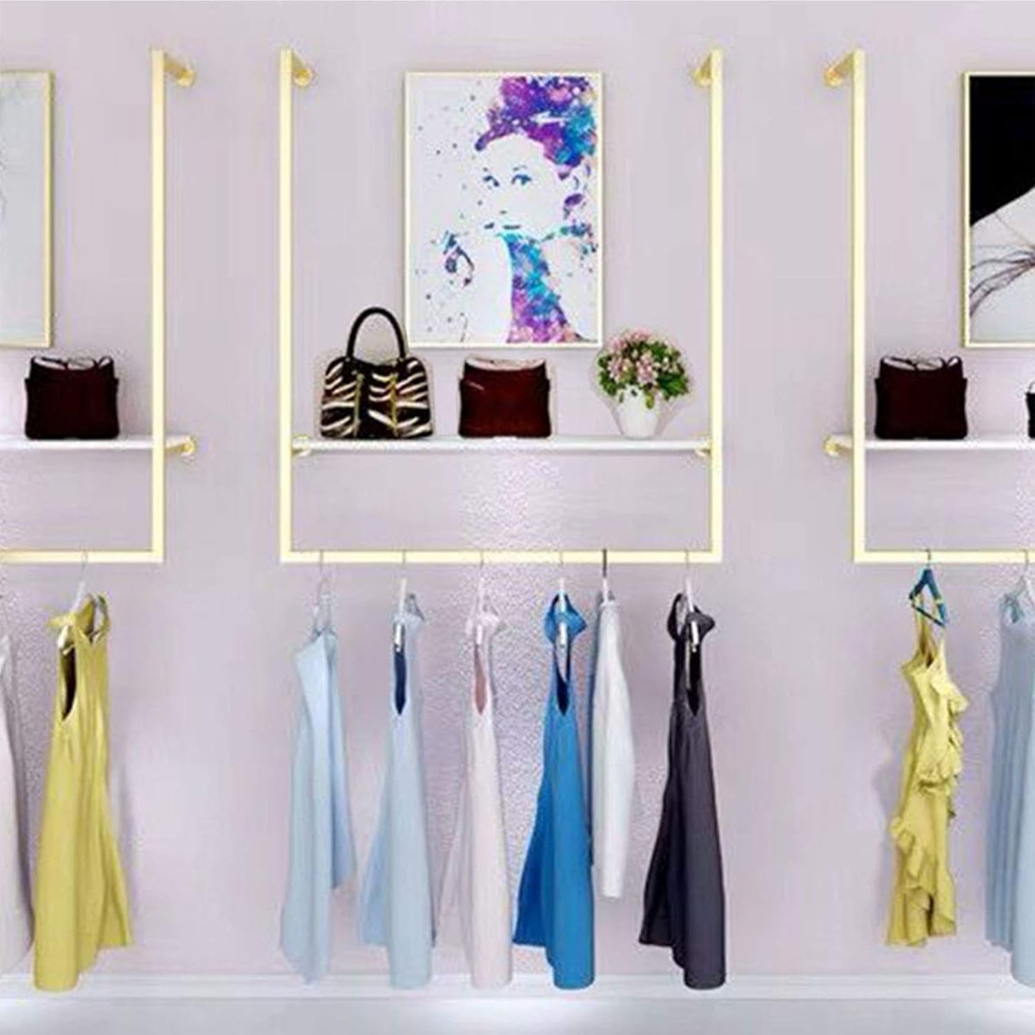 Clothing Store Simple Wall Mounted Metal Display rack, Window Hanging Garment Racks, U-shaped Shelf, Wedding Dress Organization, Home Clothes Rod Storage Towel Rack (Gold C, 59