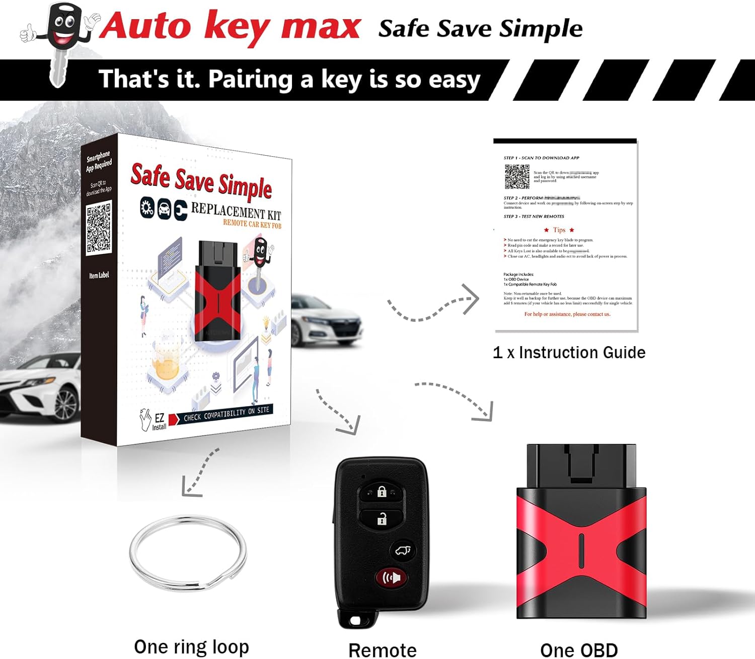 Programmable Keyfob, Replacement Car Keys Fob and DIY Programmer Kit for 2008-2012 Rav4 2008-2014 Highlander 2007-2010 Camry/Corolla Smart Remote HYQ14AAB 281451-0140 (4 Button SUV)