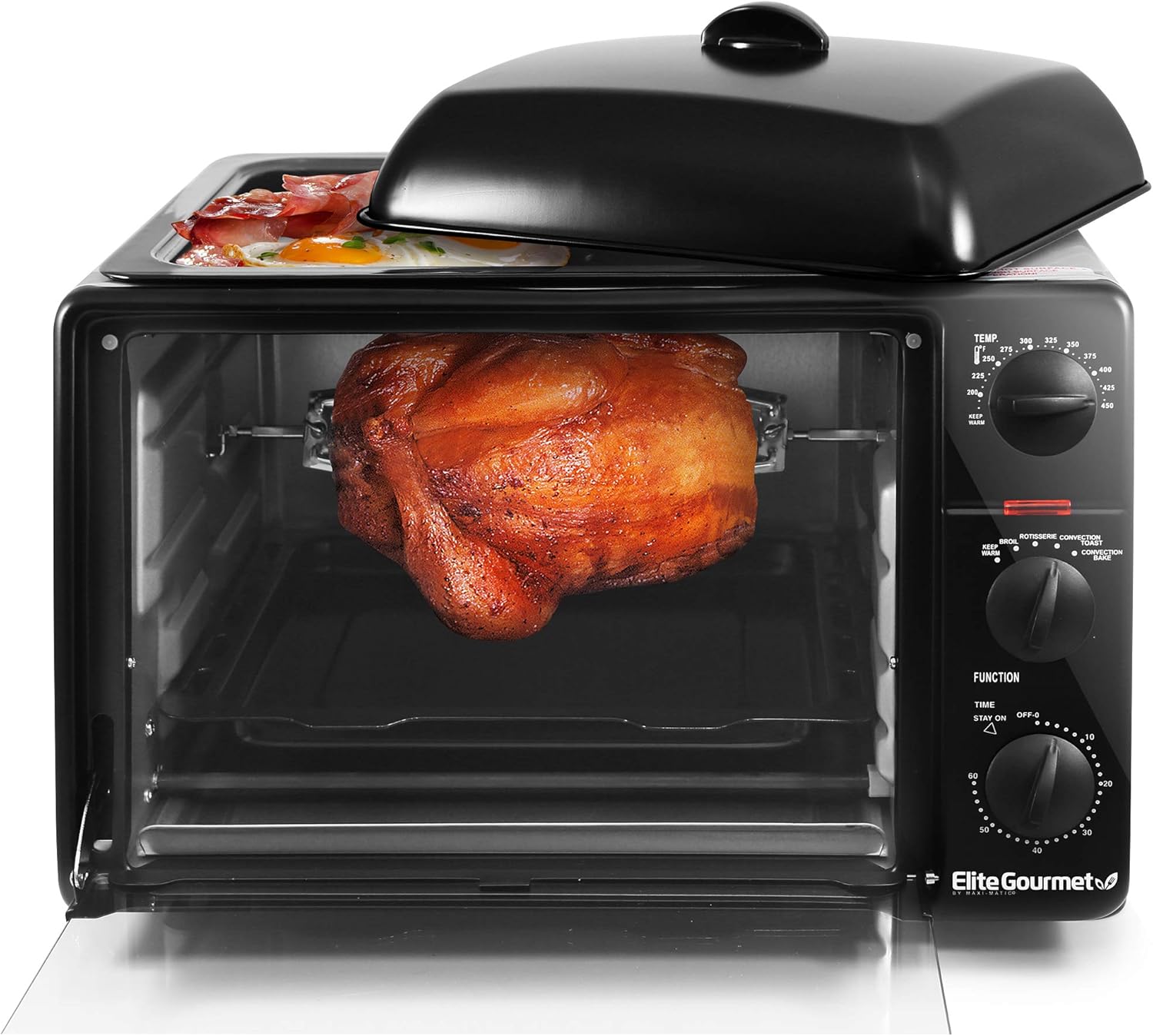Elite Gourmet ETO2530M Double French Door Countertop Toaster Oven, Bake, Broil, Toast, Keep Warm, Fits 12