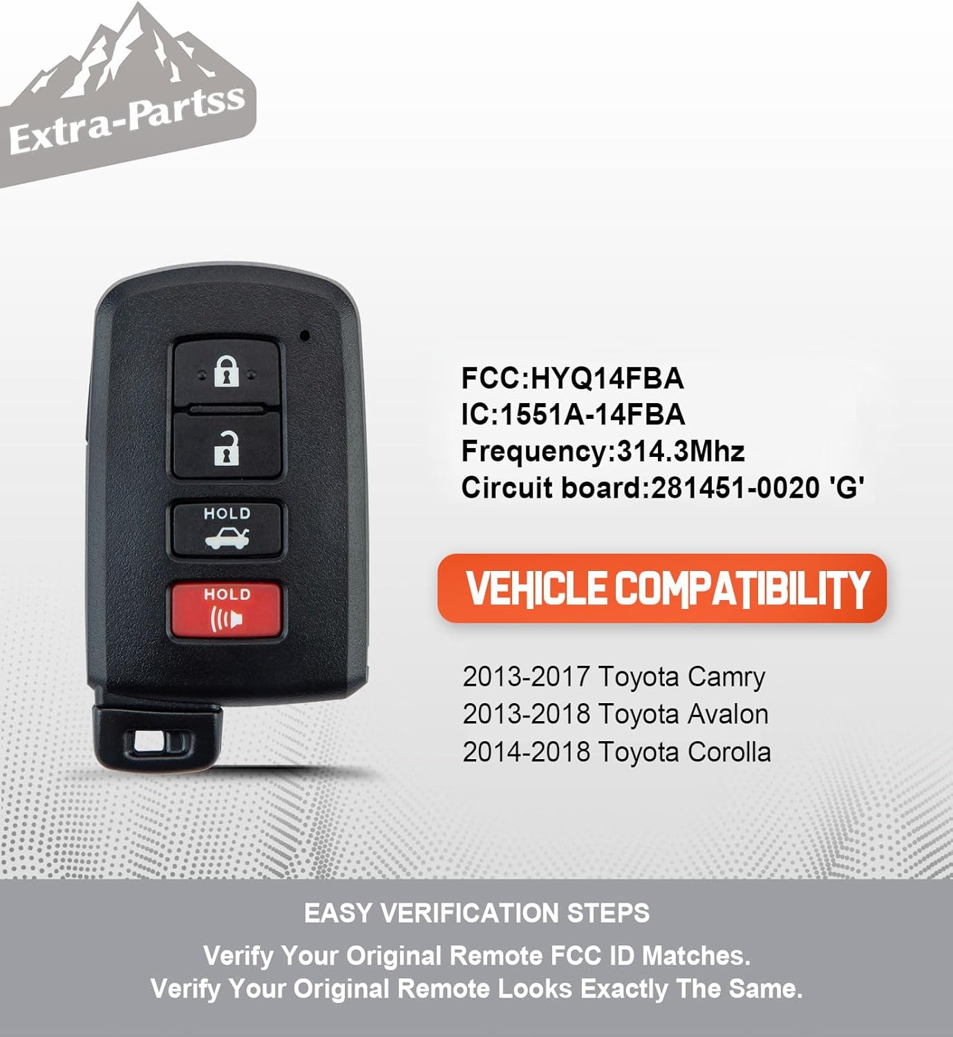 Simple OBD Key for Toyota Corolla 2014 2015 2016 2017 2018 fits Smart Remote HYQ14FBA 281451-0020 'G' Board (Sedan)