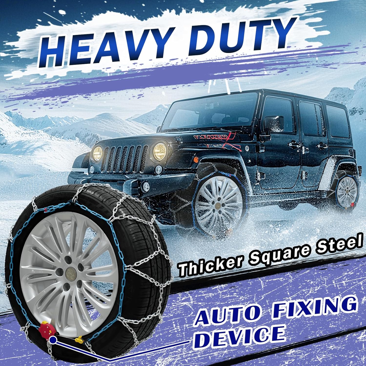 AutoChoice AutoFixing Snow Chains Tire Chains For Light Truck SUV Pickup Trucks, Easy installation, Contains Titanium for Wear Resistance, Set of 2(HRV275)