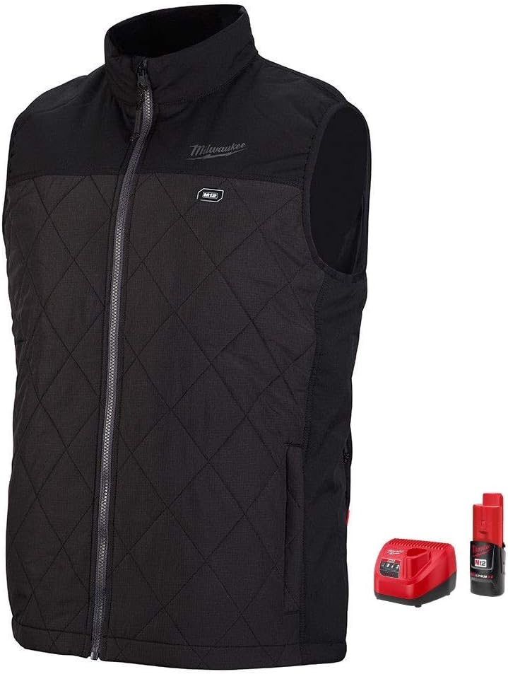 Milwaukee Vest KIT M12 12V Lithium-Ion Heated Front and Back Heat Zones - Black Color All Sizes -Battery and Charger Included - (Extra Large)