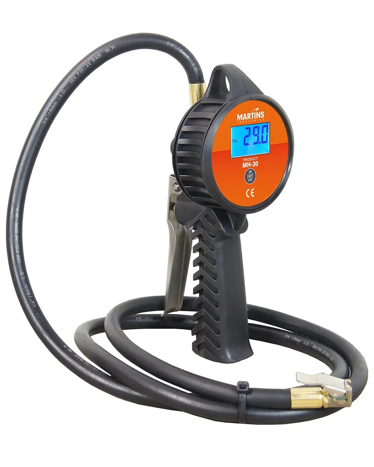 Martins Tire Inflator Deflator with 6 ft Rubber Hose – Compact Tire Inflator for Automotive, Cars, Motorbikes, Bicycle, Trucks – 174 PSI with LED Display Monitor (Digital Handheld)