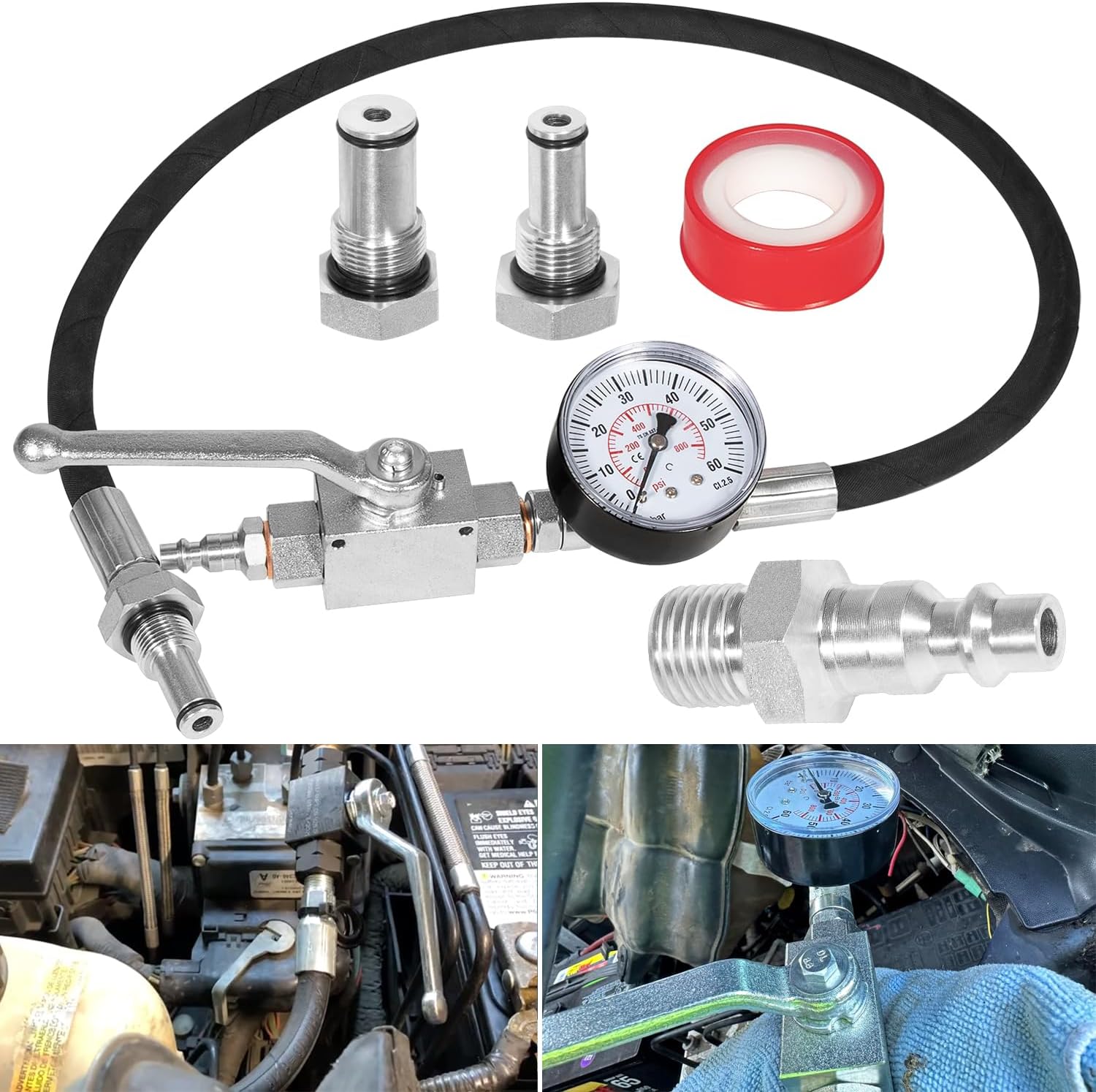 Camoo 6.0L High Pressure Oil System IPR Air Test Tool for Ford Powerstroke 6.0L / 7.3L Diesel 1994-2007, with 6.0L & 7.3L High Pressure Oil System IPR Valve Air Test Fitting, Gauge Air Meter