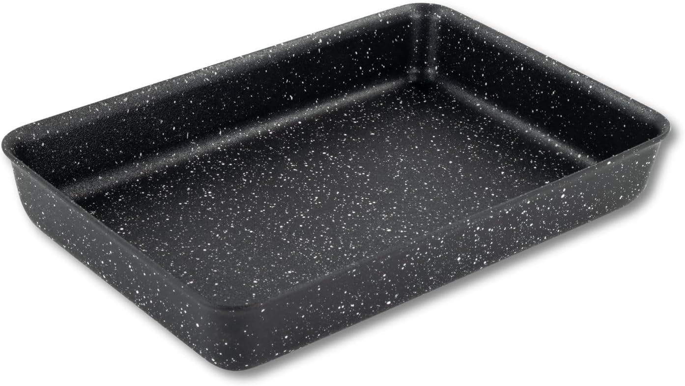 Scoville Xtra 30cm Deep Baking Tray, Non Stick Baking Tray, Neverstick Coated, Small Roasting Tray for Oven, Perfect for Baking Brownies, Oven Safe to 260°C, Flake & Peel Free, Aluminium, Black