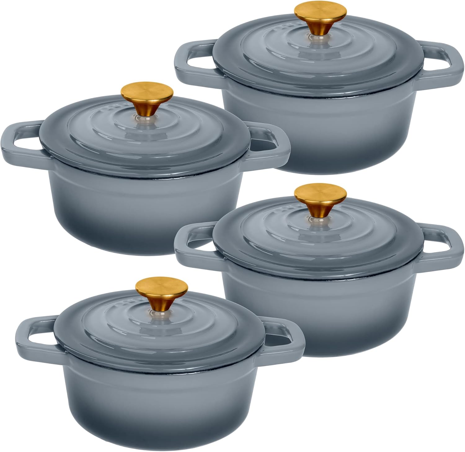 Lexi Home Enameled 0.25 Qt. Mini Cast Iron Dutch Ovens (Set of 4) - Gray