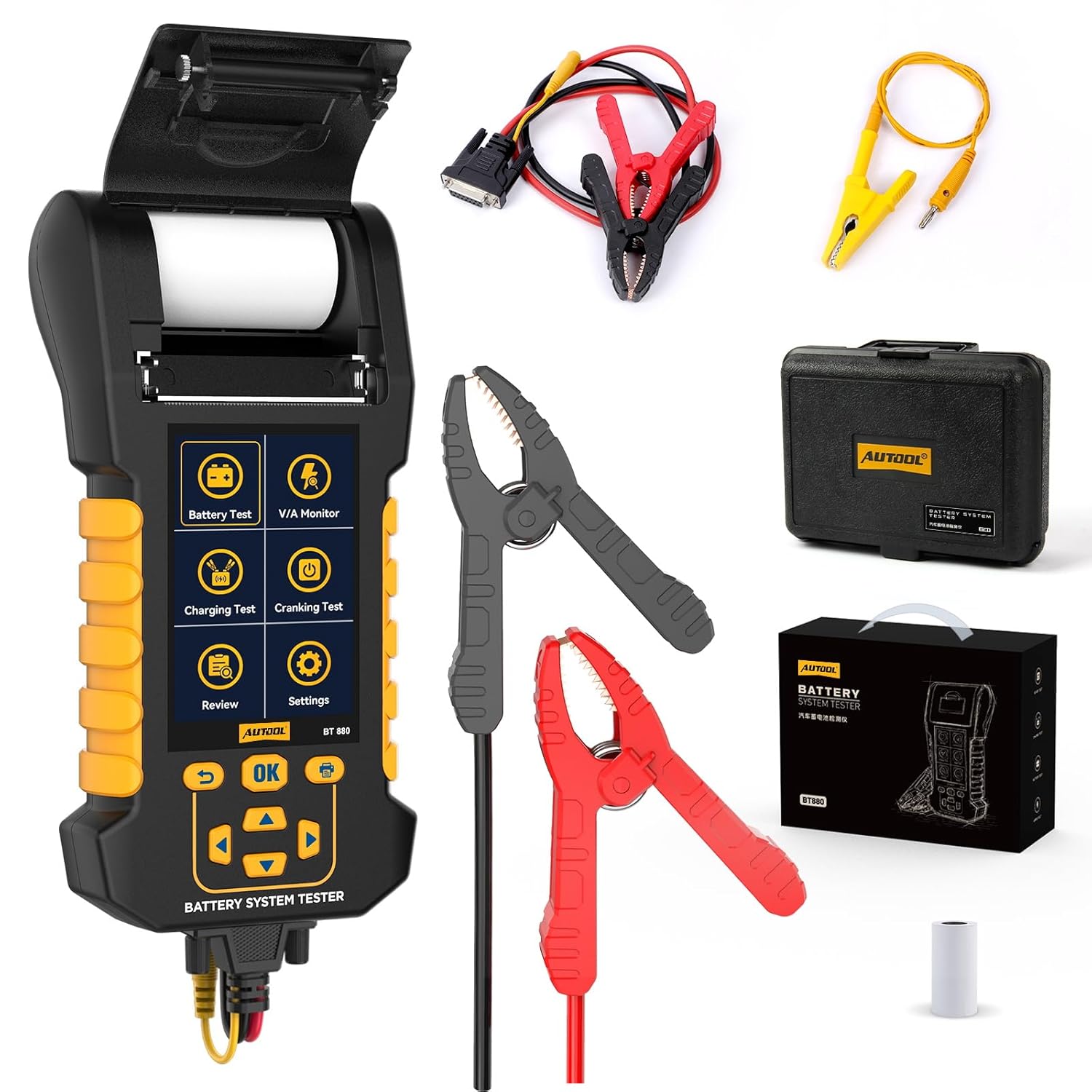 AUTOOL Car Battery Tester 12V 24V Automotive Battery Load Tester with Printer 20-2000CCA Alternator Tester, Cranking & Charging & Leakage Test, 3.2