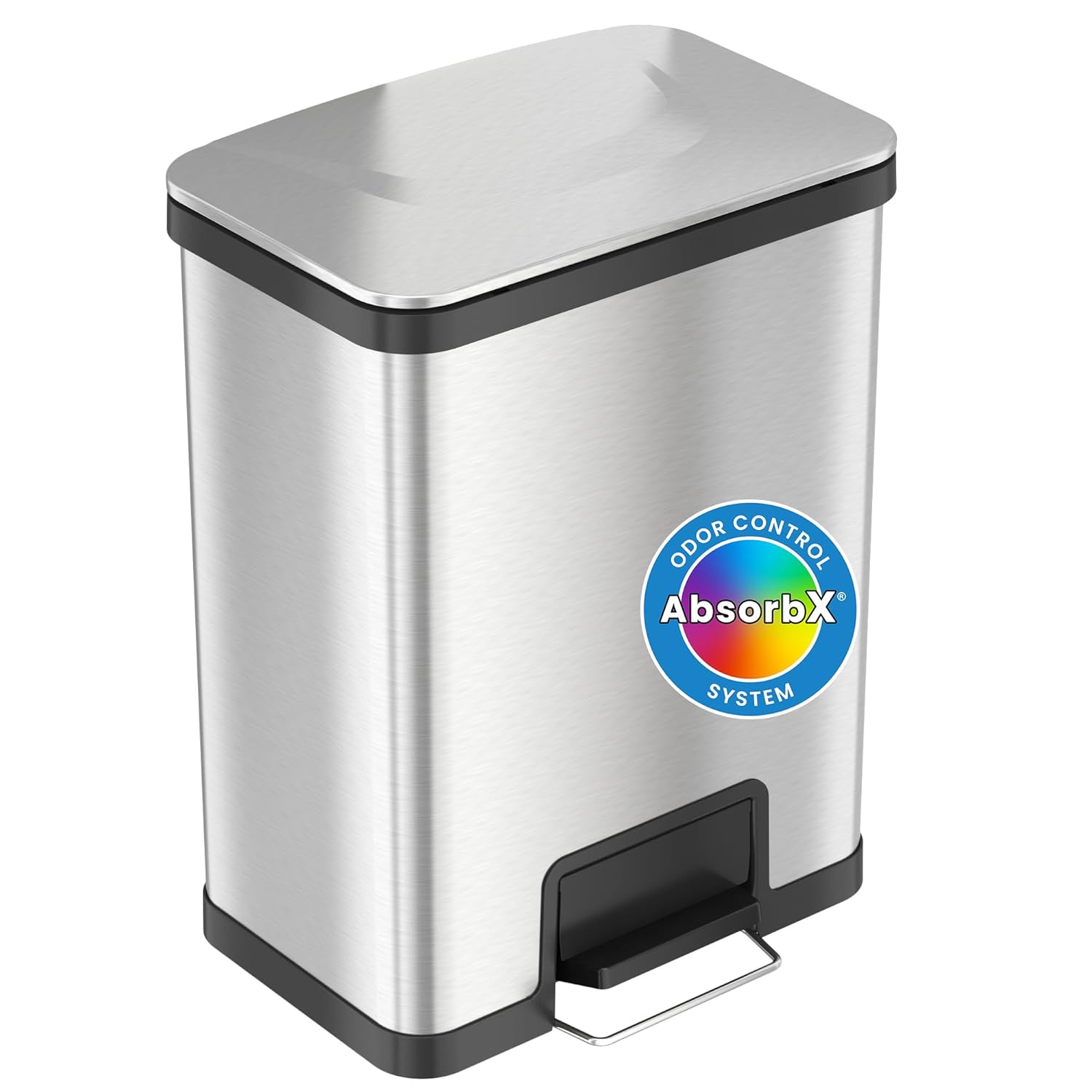 iTouchless Airstep 13 Gallon Step Pedal Kitchen Trash Can with Odor Filter, 50 Liter Commercial Grade Stainless Steel Recycle Bin for Home and Office, Silent Lid Open and Close