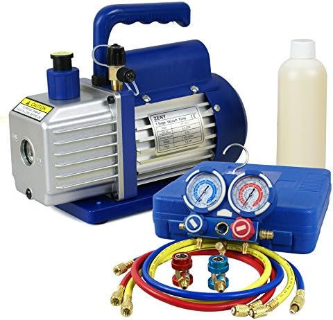 F2C 3.5CFM 1/4HP HVAC Air Vacuum Pump Kit w/ R134a AC A/C Manifold Refrigeration Gauge Set Combo,Single Stage Rotary Air Vacuum Pump
