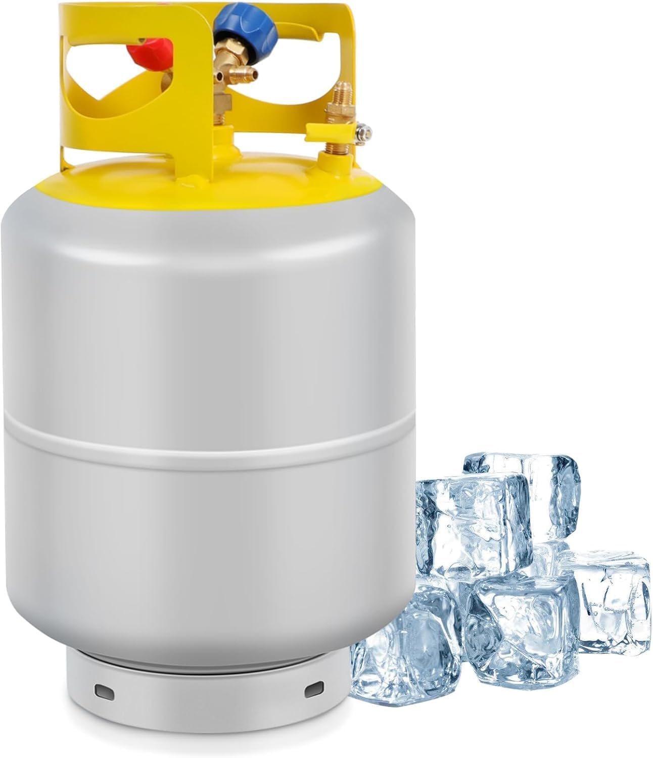FAHKNS Refrigerant Recovery Tank 50 LB with 1/4 SAE Y-Valve Liquid/Vapor Reclaim Tank AC Freon Recovery Tank Refrigerant Recovery Cylinder Tank Reusable Cylinder Tank Without Float Switch Gray Yellow