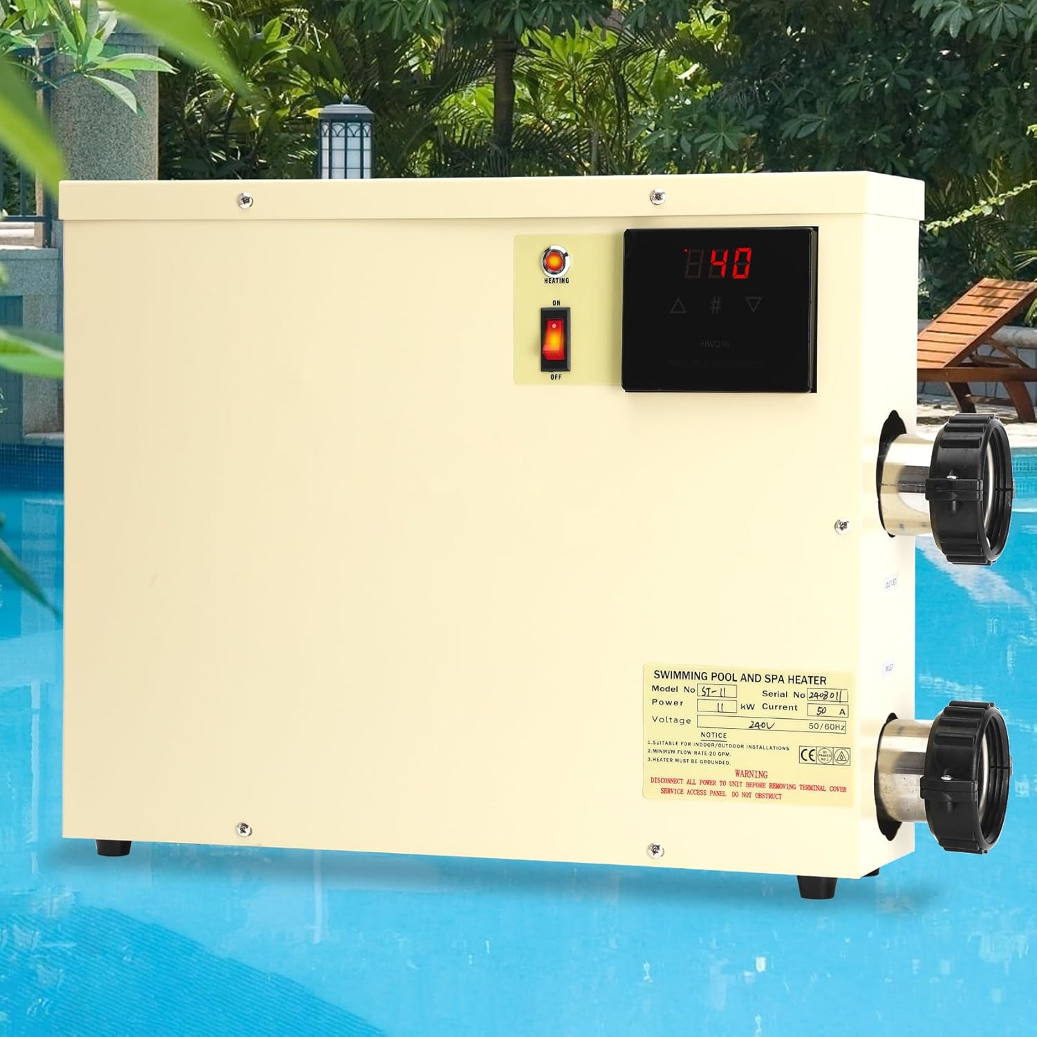 11KW 240V Pool Heater for Above Ground Pool, Electric Swimming Pool Heater with Touchscreeen, Hot Tub Thermostat for Spa, Bathtub, Above Inground Pool, 1500 Gallons (11KW)