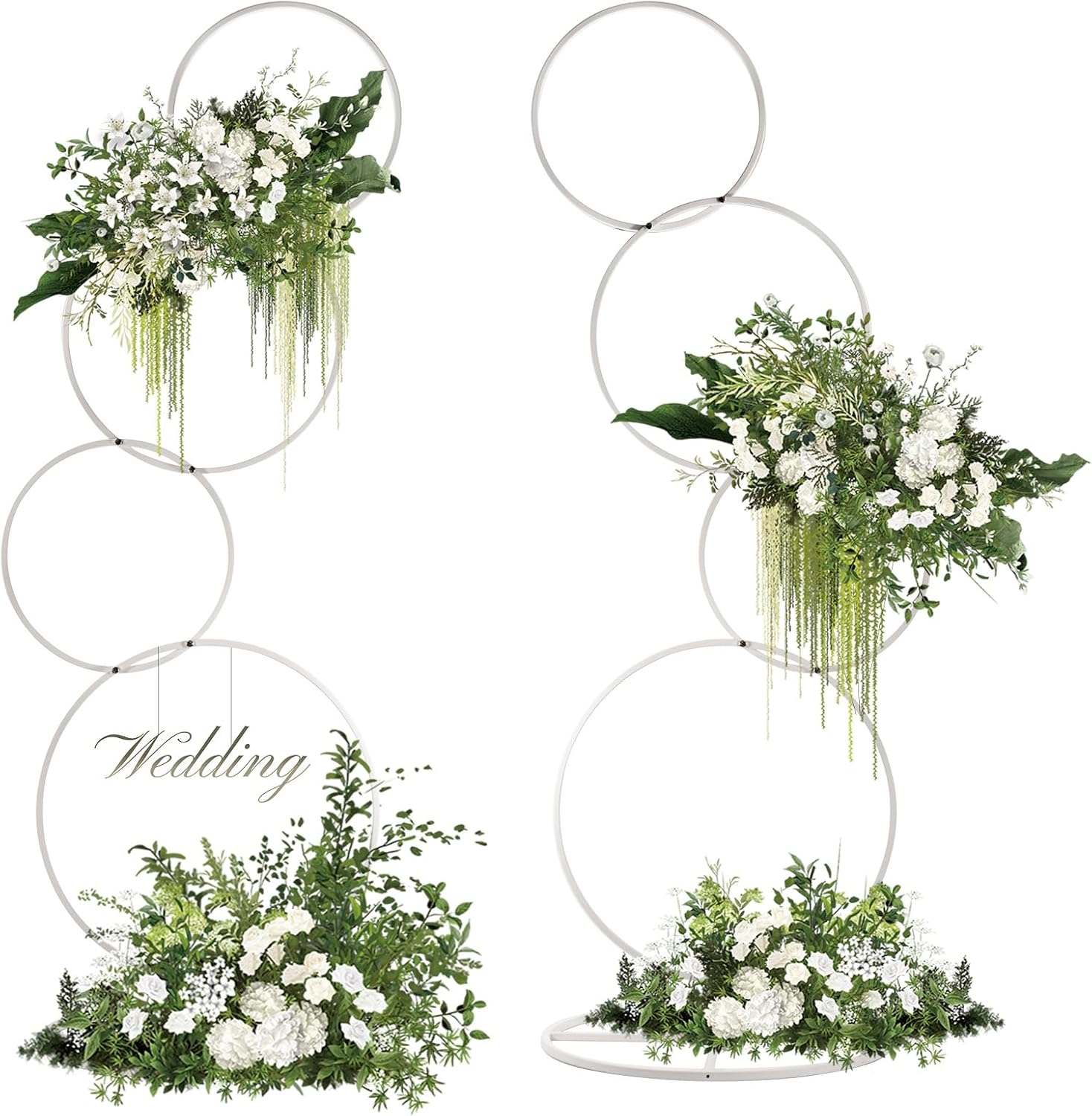 Arch Backdrop Stand 5Ft Wedding Round Hoop Backdrop Stand, 4 Tier Floral Balloon Arch Stand for Wedding Centerpiece Baby Shower Birthday Ceremony Background Decoration (White, 2 Pcs)