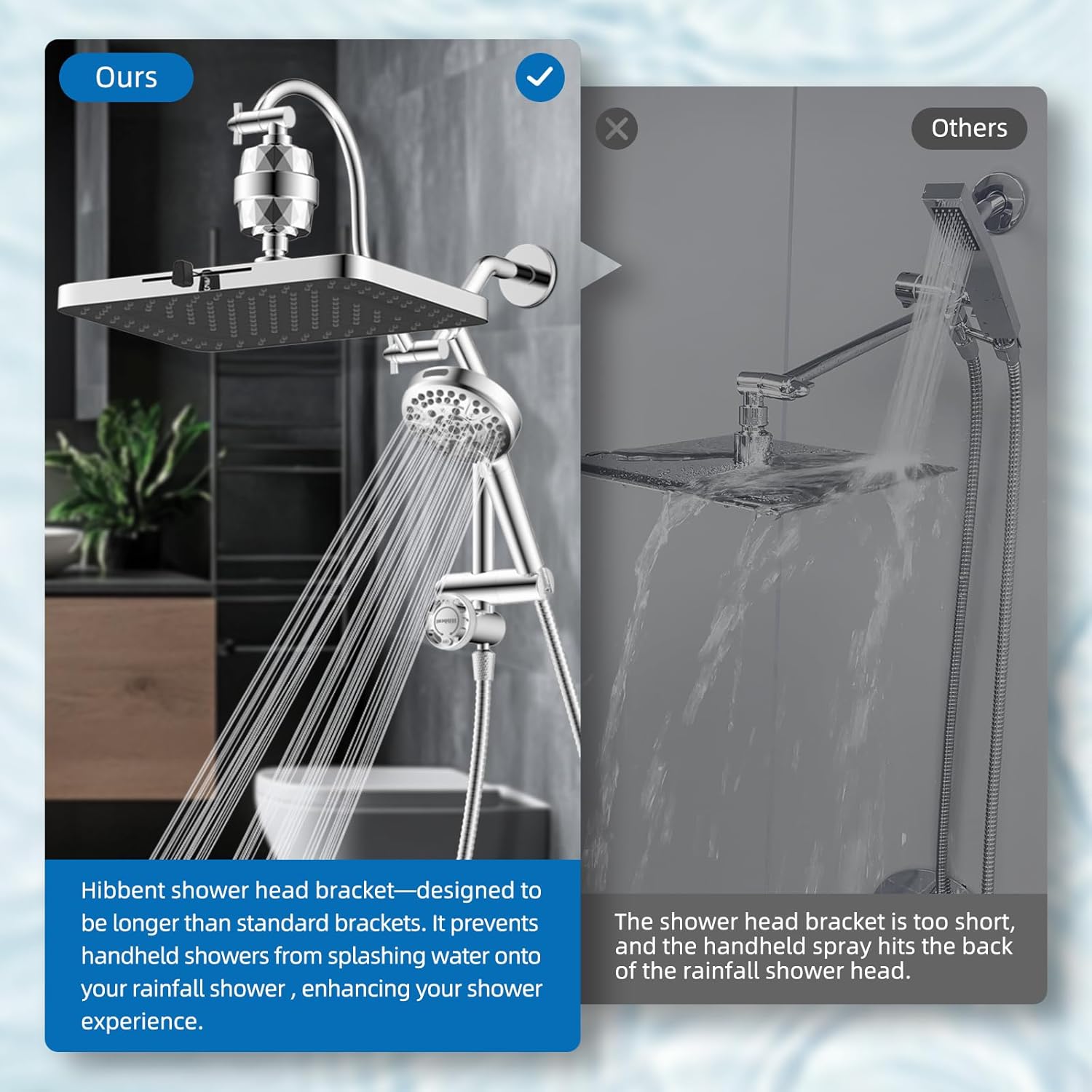 Hibbent Upgraded 13'' Shower Head Combo, High Pressure 5 Spray Rainfall Showerhead, 10 Spray Mode Handheld, All Metal Easy Reach 4-way Diverter Shower Arm with Pause Mode, 71'' Hose and Holder, Black