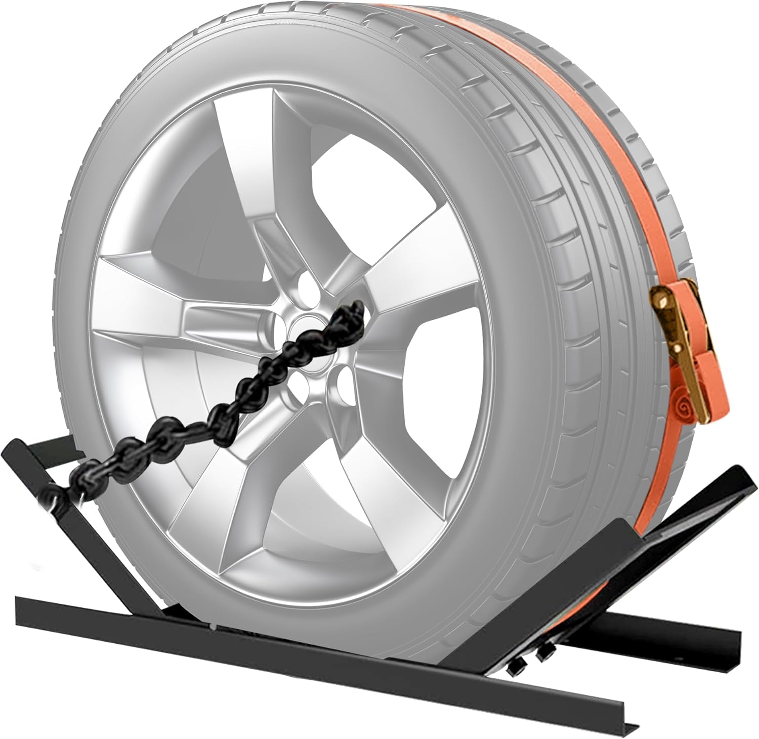 ECOTRIC Semi Truck Spare Tire Rack Commercial Truck Tire Storage Rack Tractor Trailer with Ratchet Strap Chain and Lock