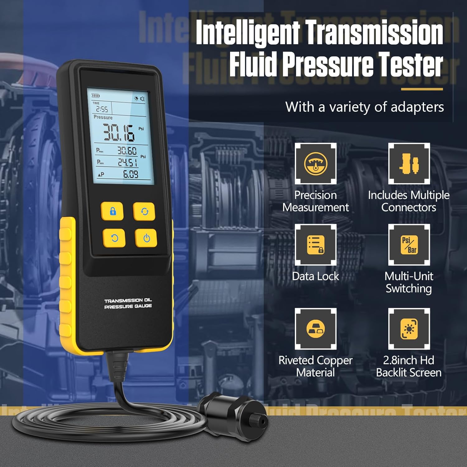 BELEY PT650 Intelligent Transmission Oil Pressure Gauge Transmission Oil Pressure Gauge with 2.8 