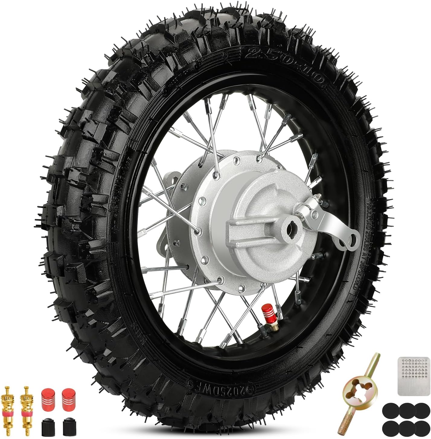 2.50-10 Dirt Bike Rear Wheel Drum Brake Assembly Compatible with CRF50 XR50 TTR50 SSR Taotao Apollo, 2.50/2.75-10 2.50x10 Tire & Rim for 50cc 70cc 90cc 110cc Pit Bike Off Road Motorcycle Parts