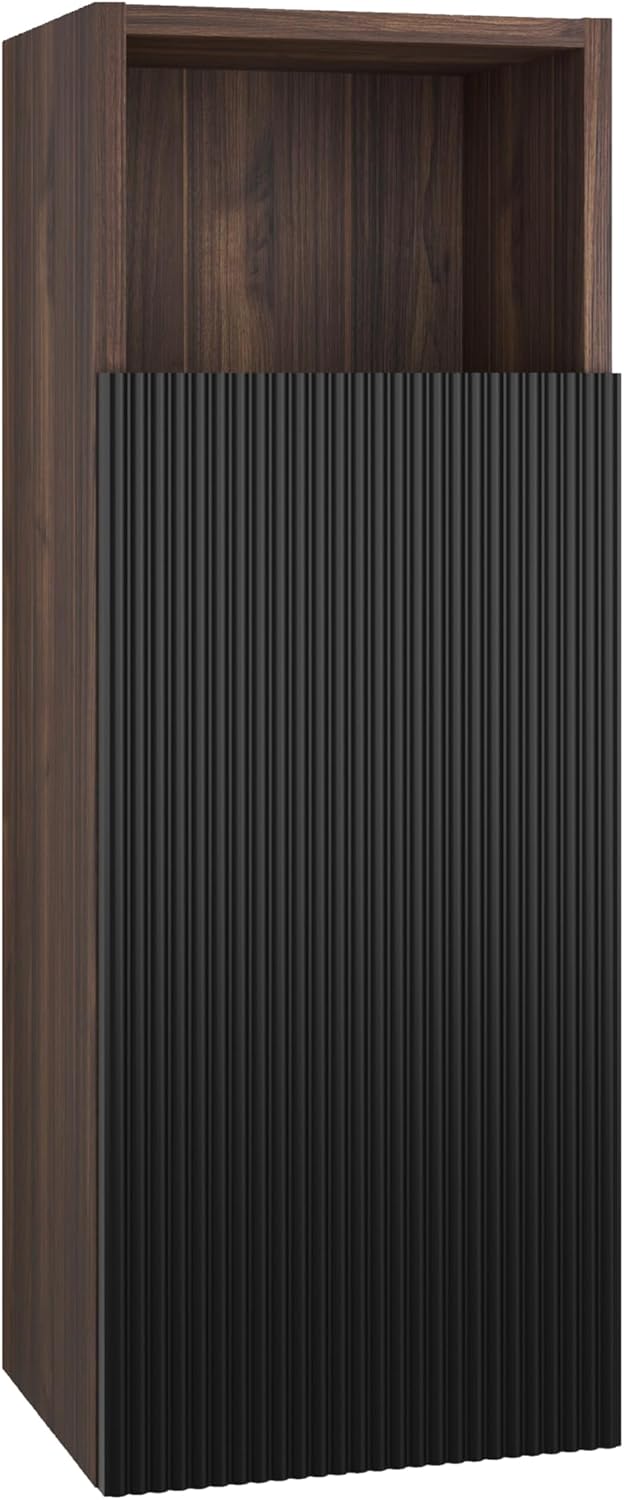 Mid-Century Black Walnut Bathroom Floating Cabinet with Striped Texture, Wall-Mounted Waterproof Storage for Small Spaces, E1-Grade Eco-Friendly Solid Wood KD Side Cabinet