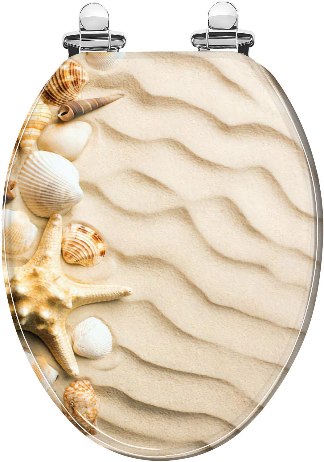 Elongated Toilet Seat Sand seashell Resin Toilet Seat with Quietly Close Quick Release Hinges Decorative Toilet Seat with Cover Easy to Clean and Install Beach Theme Decor Nautical Decor