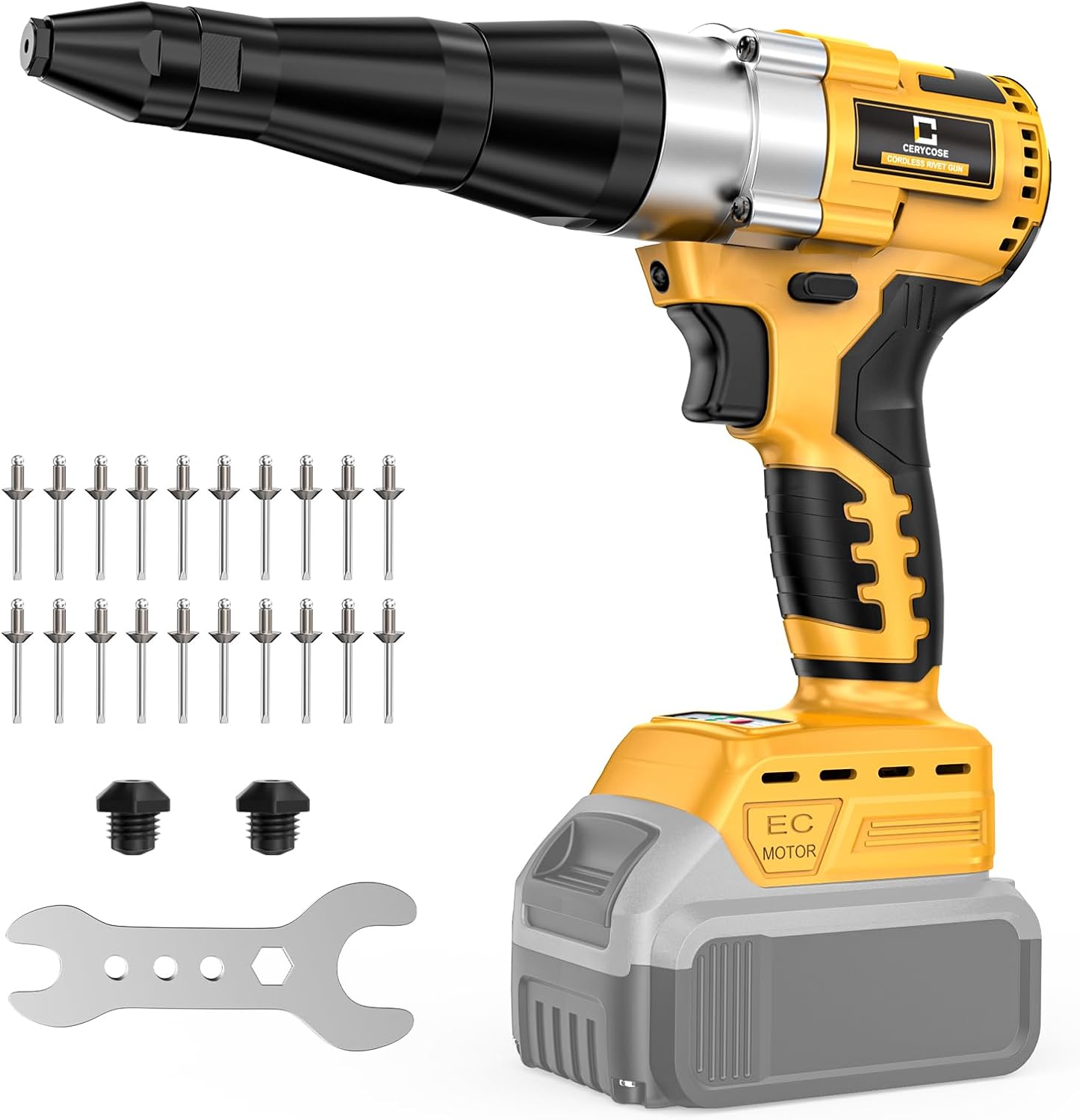 Cordless Rivet Gun Compatible with DeWalt 20V Battery,Brushless Electric Rivet Nut Tool with 3 Sizes Steel Rivets(1/8