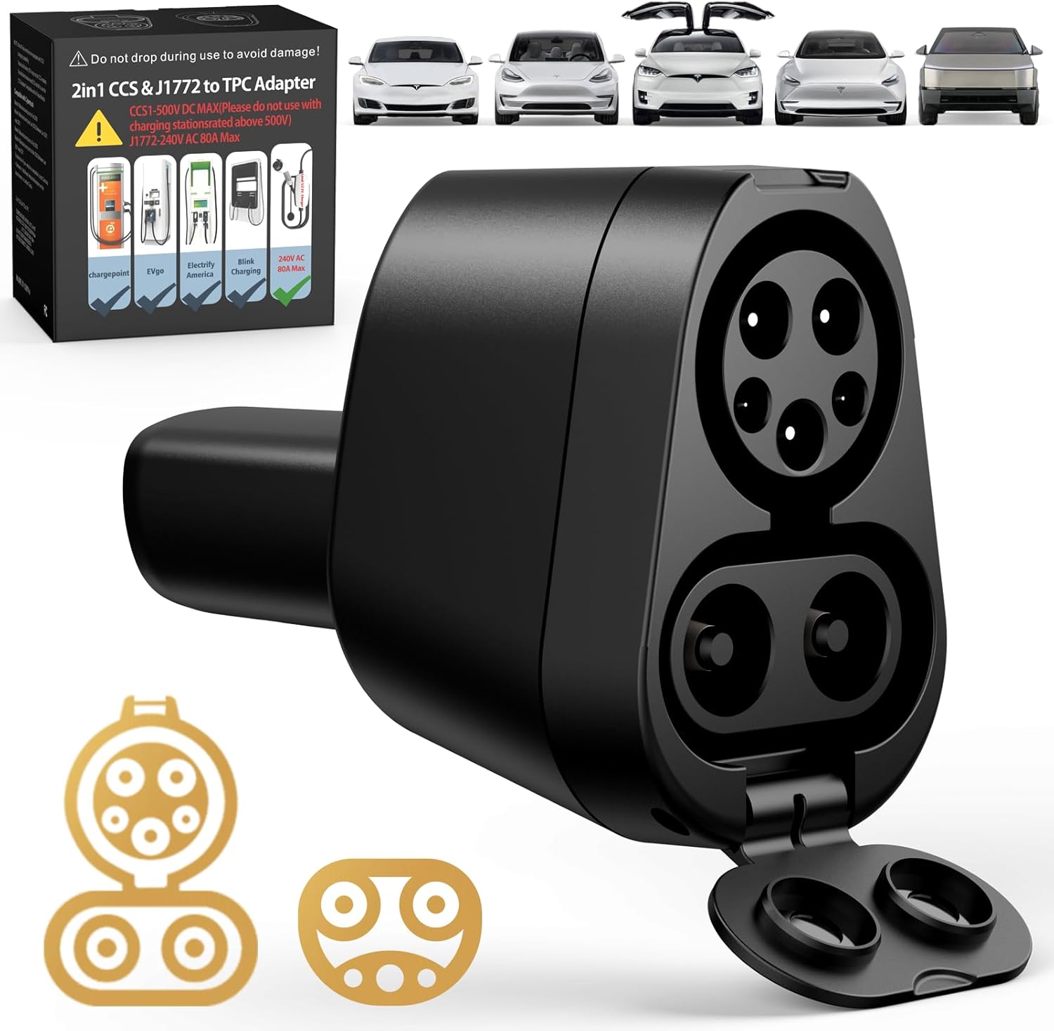 Nacs to CCS1 Adapter, 500A/1000V Tesla Charger Adapter, DC Adapter Fit for Ford, Rivian, GM, Volvo, Polestar, Nissan, Mercedes-Benz, Hyundai, Lucid, Kia, Genesis, and Honda Prologue EVs