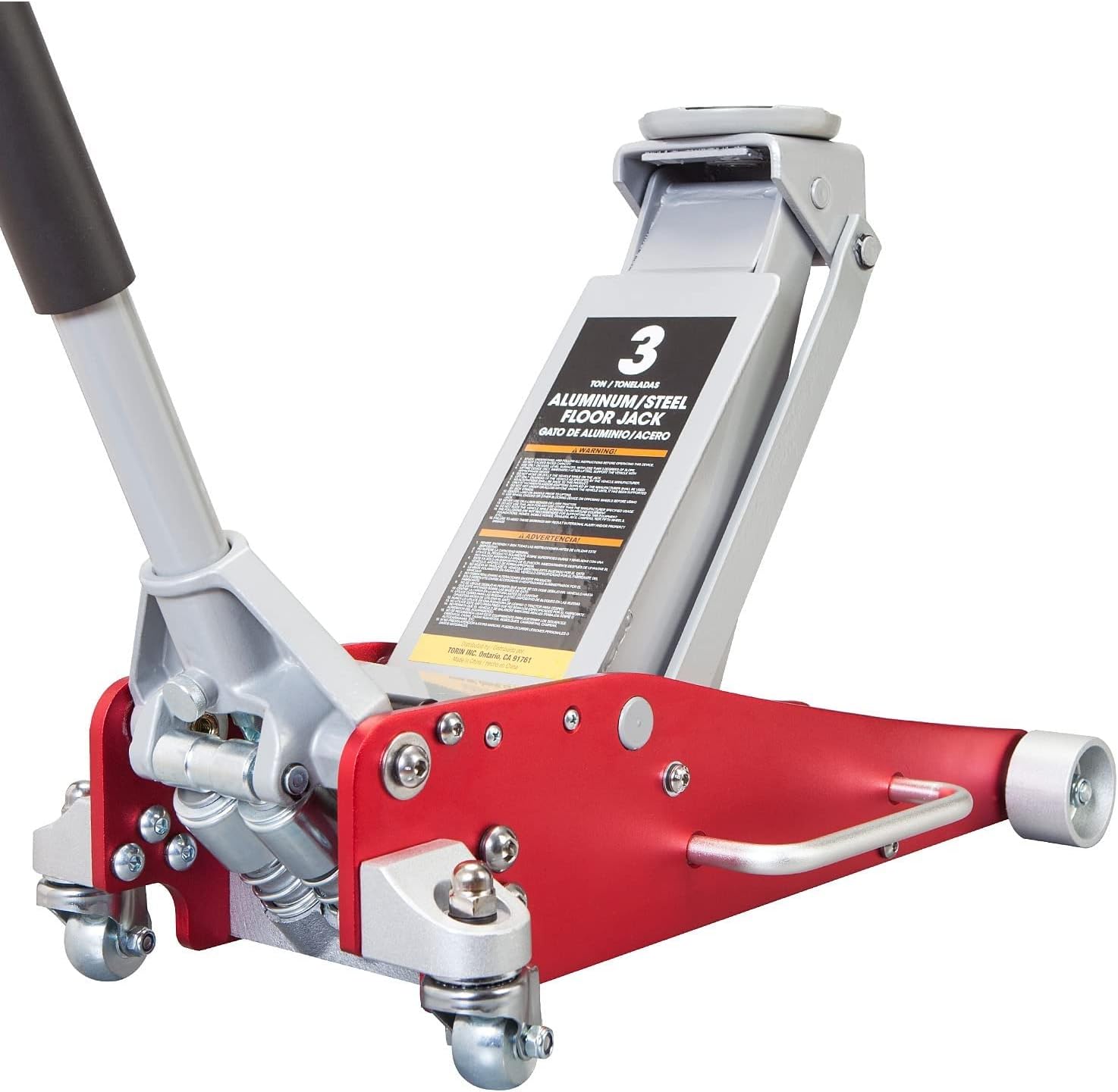 BIG RED AT815016LR Torin Hydraulic Low Profile Aluminum and Steel Racing Floor Jack with Dual Piston Quick Lift Pump, 1.5 Ton (3,000 lb) Capacity, Red