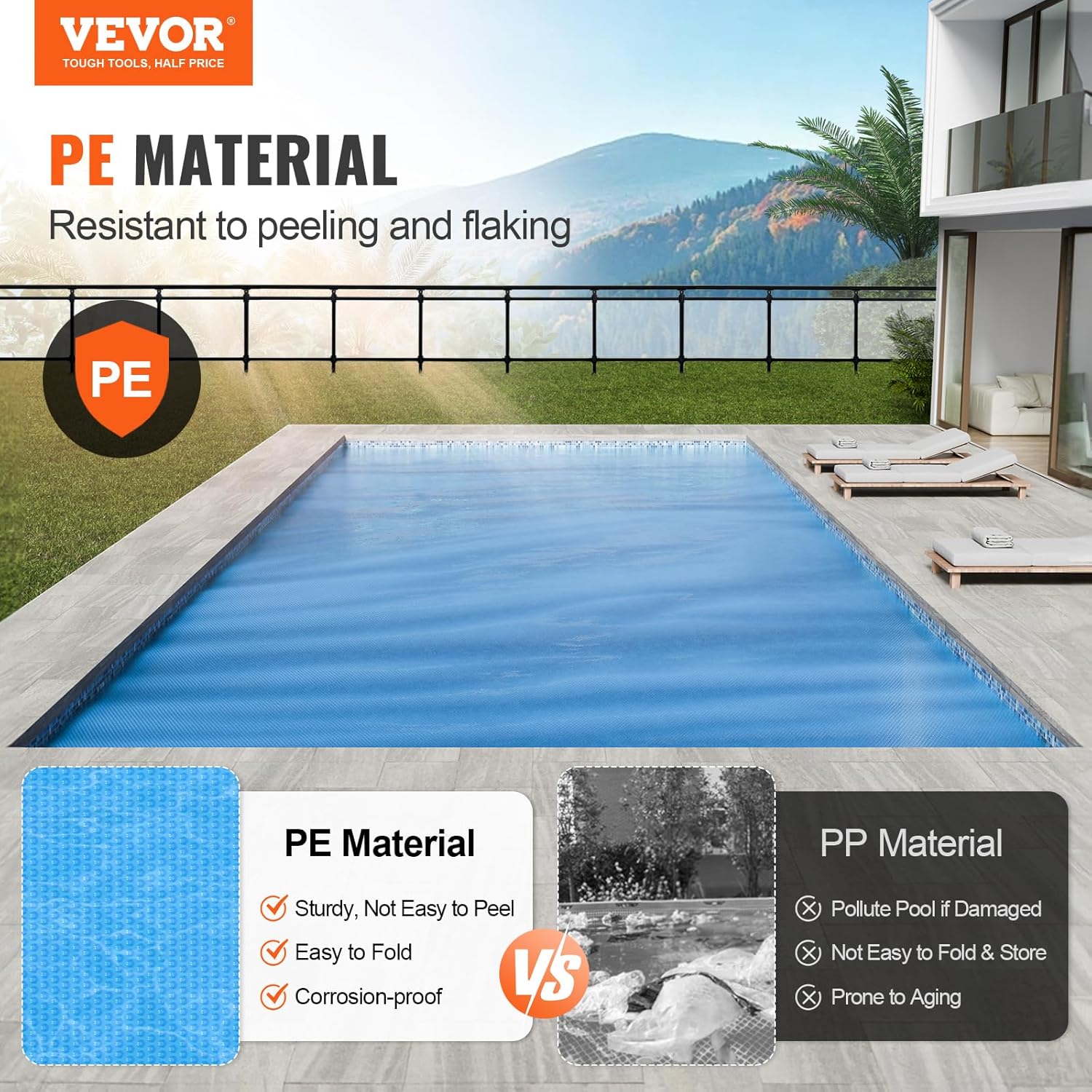 VEVOR Solar Pool Cover, 40 x 20 ft Rectangle Solar Cover 16 mil for Pools, Inground Above Ground Swimming Pool Solar Blanket with Bubble, Heat Retaining Solar Covers Blue