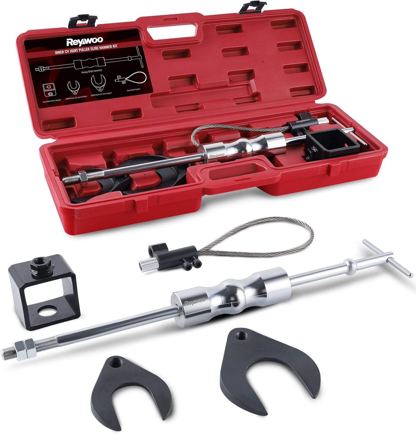 Inner CV Axle Puller Set, CV Axle Removal Tool with Heavy Duty Slide Hammer, CV Joint Fork Outer CV Joint Adapter and Steel Cable Adapter, Front Wheel Drive Axle Half Shaft Removal Tool Kit