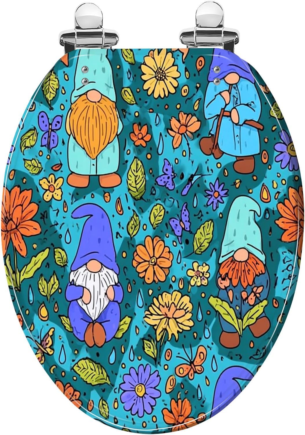 Elongated Toilet Seat Spring seamless cute repeat Cartoon scandinavian gnomes art Resin Toilet Seat Quietly Close Quick Release Hinges with Cover Bumpers Decorative Easy to Install Clean
