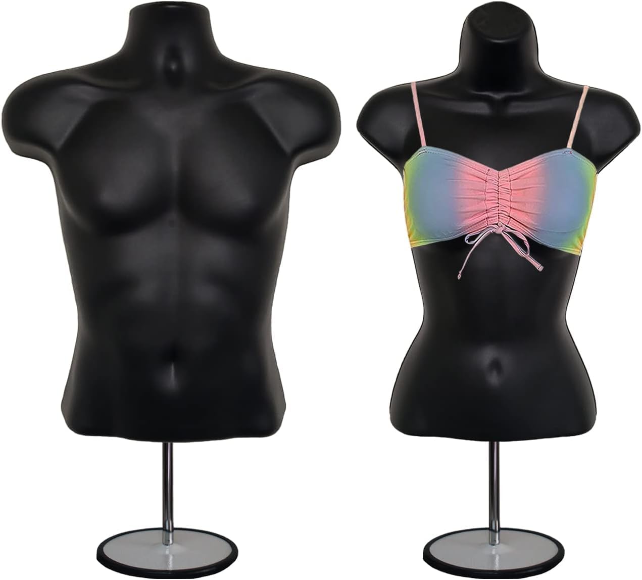 DisplayTown Male and Female Mannequin Torso with Metal Stand Hollow Back Body Stackable Dress Form for Tshirt Display, Countertop, Craft Shows, S-M Size (Gray, Set of 1)